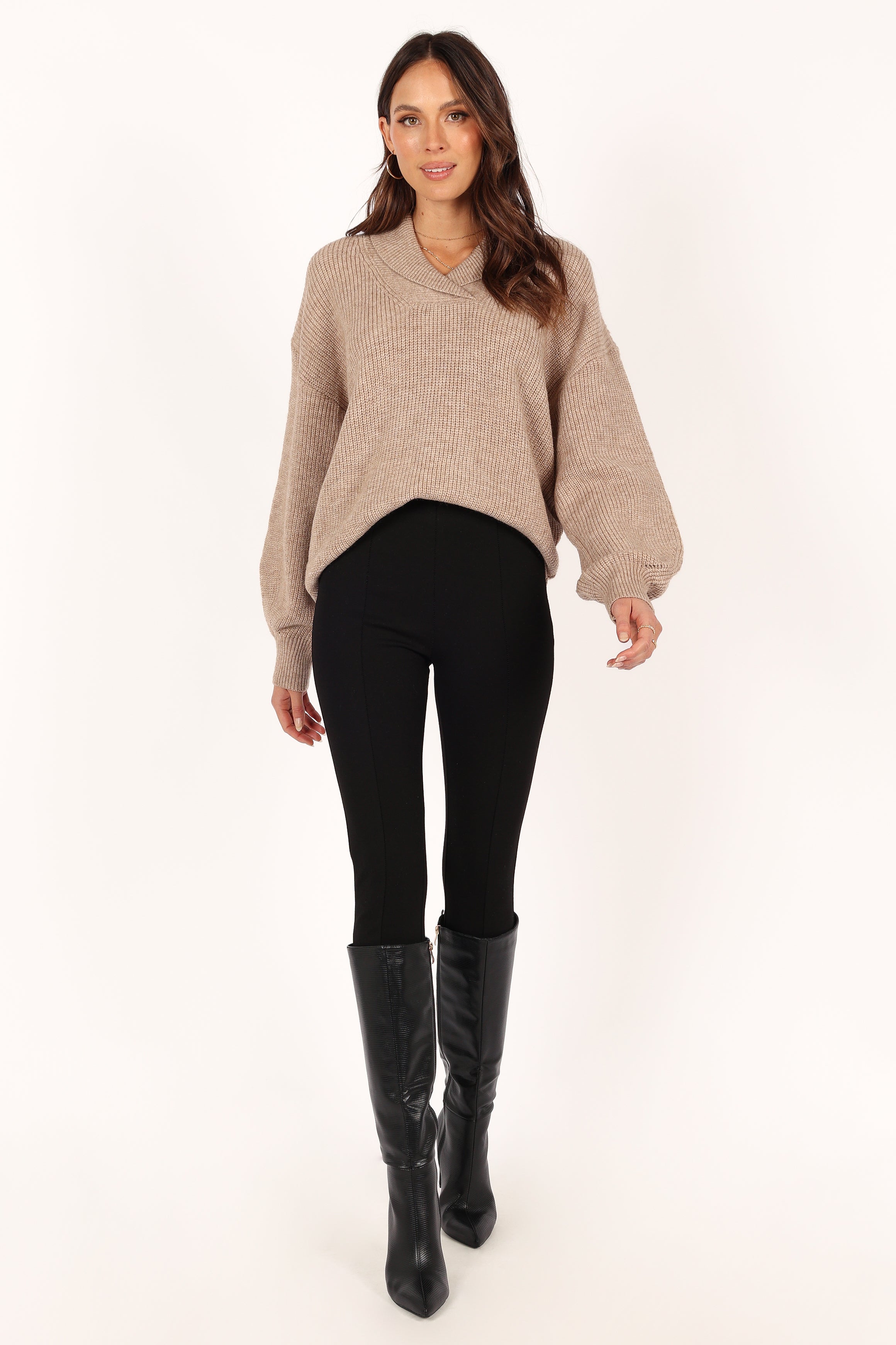 Petal and Pup USA KNITWEAR Carly Collar Knit Sweater - Oatmeal