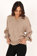 Petal and Pup USA KNITWEAR Carly Collar Knit Sweater - Oatmeal