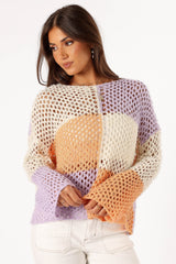 Petal and Pup USA KNITWEAR Dawn Color Block Knit Sweater - Cream Lavender