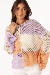 Petal and Pup USA KNITWEAR Dawn Color Block Knit Sweater - Cream Lavender