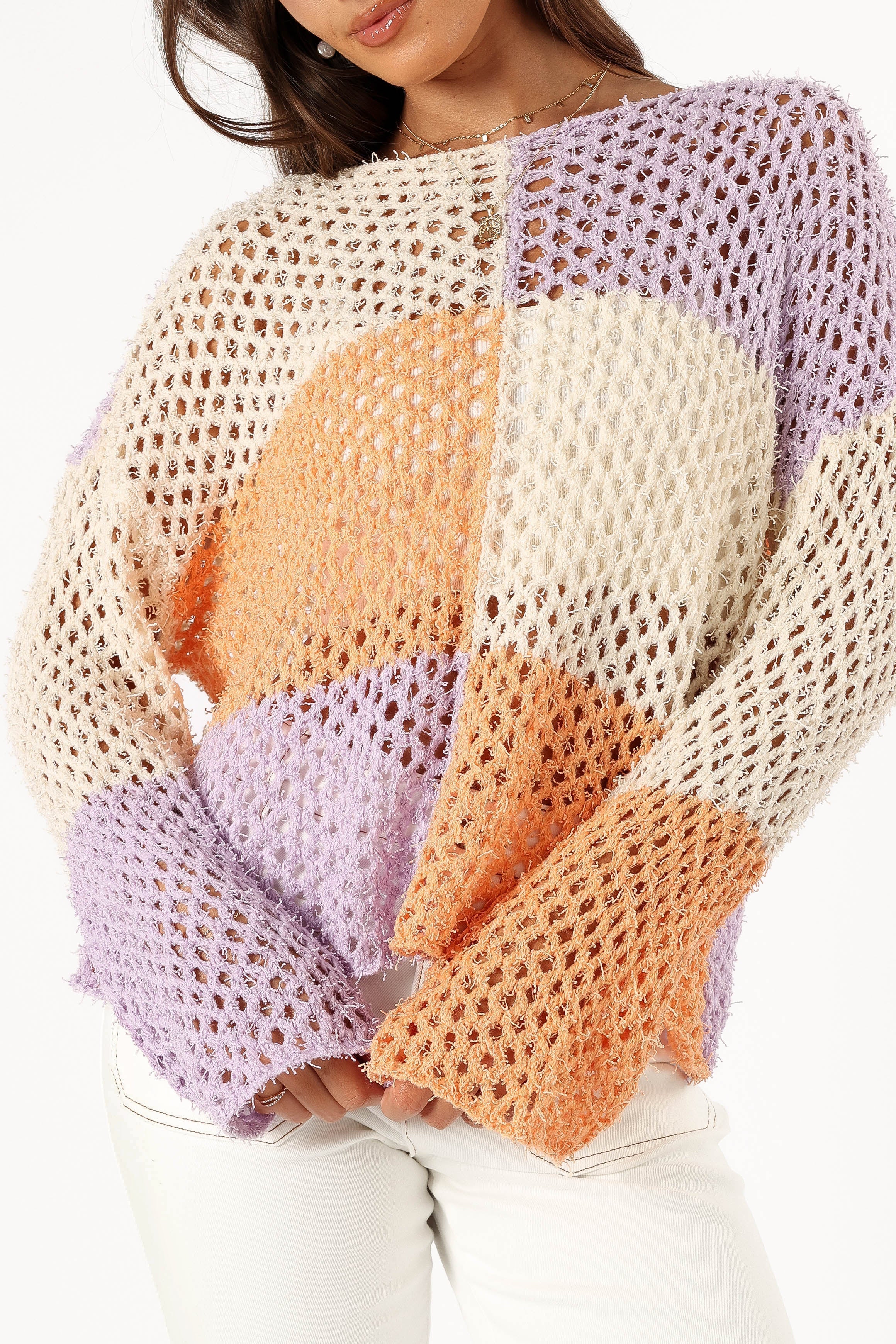 Petal and Pup USA KNITWEAR Dawn Color Block Knit Sweater - Cream Lavender