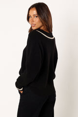 Petal and Pup USA KNITWEAR Dominique Contrast Vneck Knit Sweater - Black/Cream