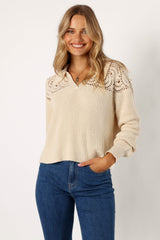 Petal and Pup USA KNITWEAR Emerie Crochet Detail Collar Knit Sweater - Ivory