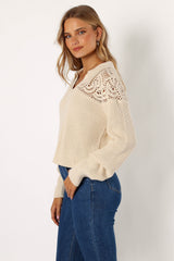 Petal and Pup USA KNITWEAR Emerie Crochet Detail Collar Knit Sweater - Ivory