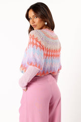 Petal and Pup USA KNITWEAR Emerson Fairisle Knit Sweater - Coral/Blue