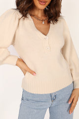 Petal and Pup USA KNITWEAR Kahlani Button Front Knit Sweater - Cream