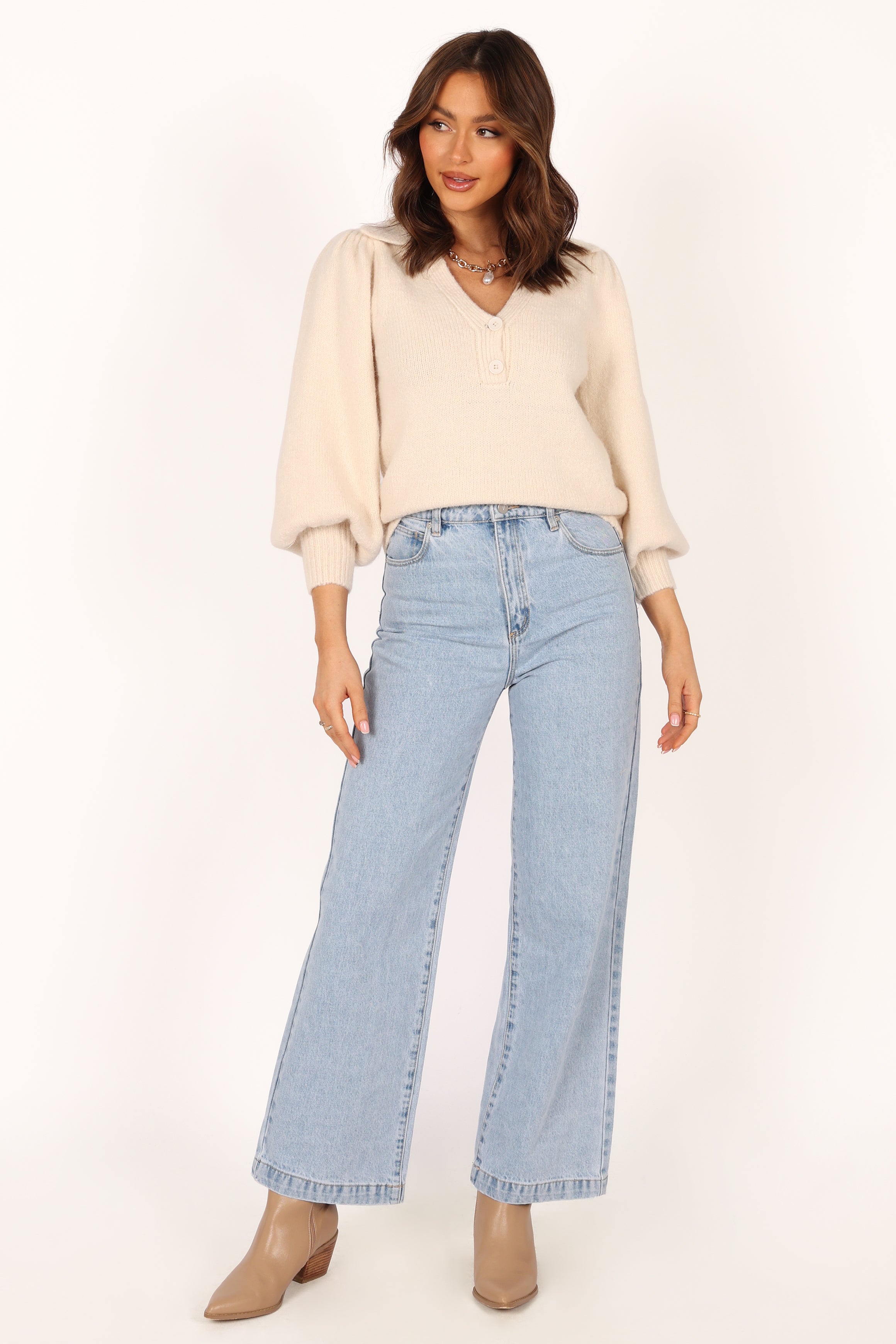 Petal and Pup USA KNITWEAR Kahlani Button Front Knit Sweater - Cream