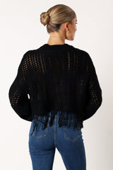 Petal and Pup USA KNITWEAR Katalina Fringe Crop Knit Sweater - Black