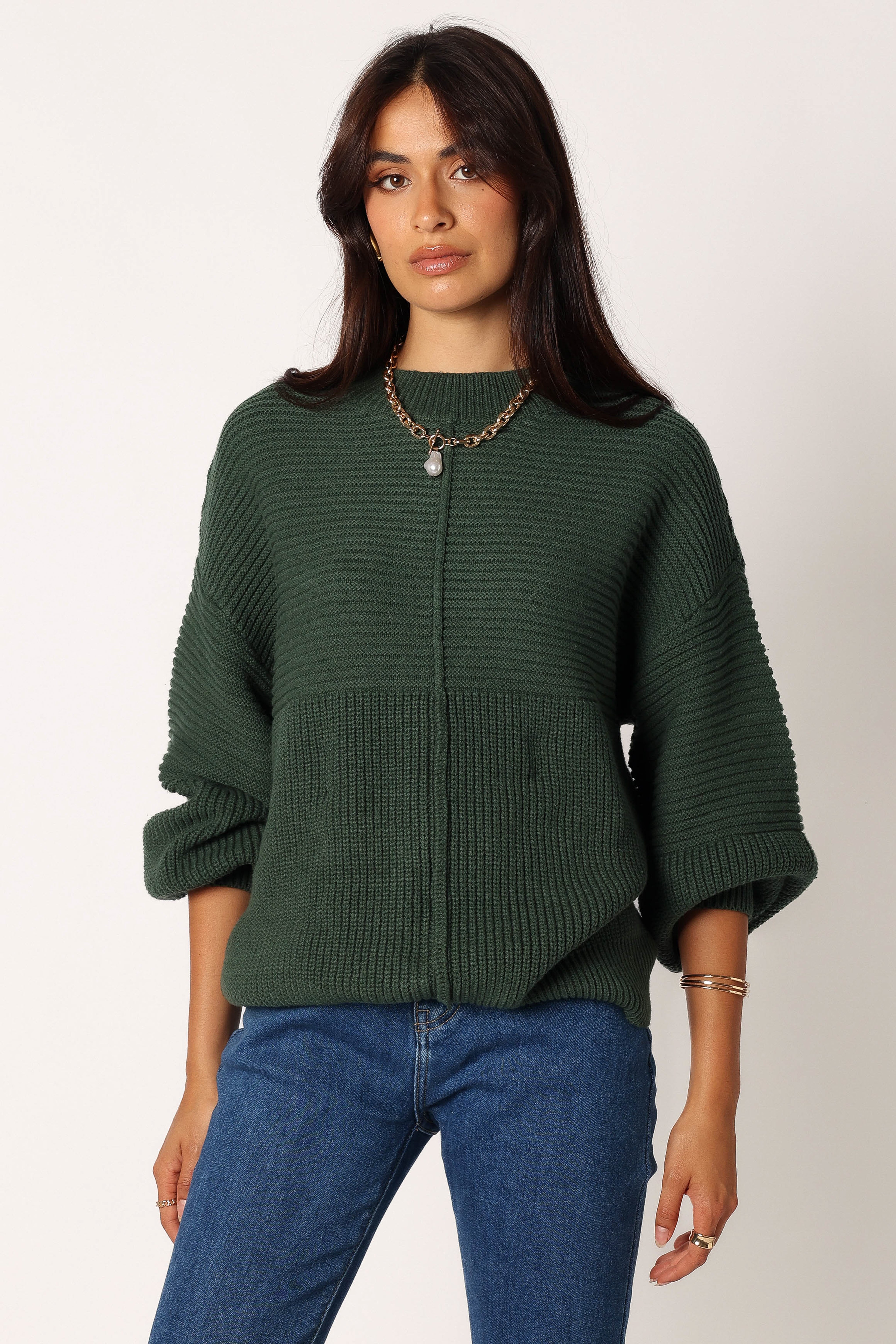 Petal and Pup USA KNITWEAR Meredith Ribbed Crewneck Knit Sweater - Green