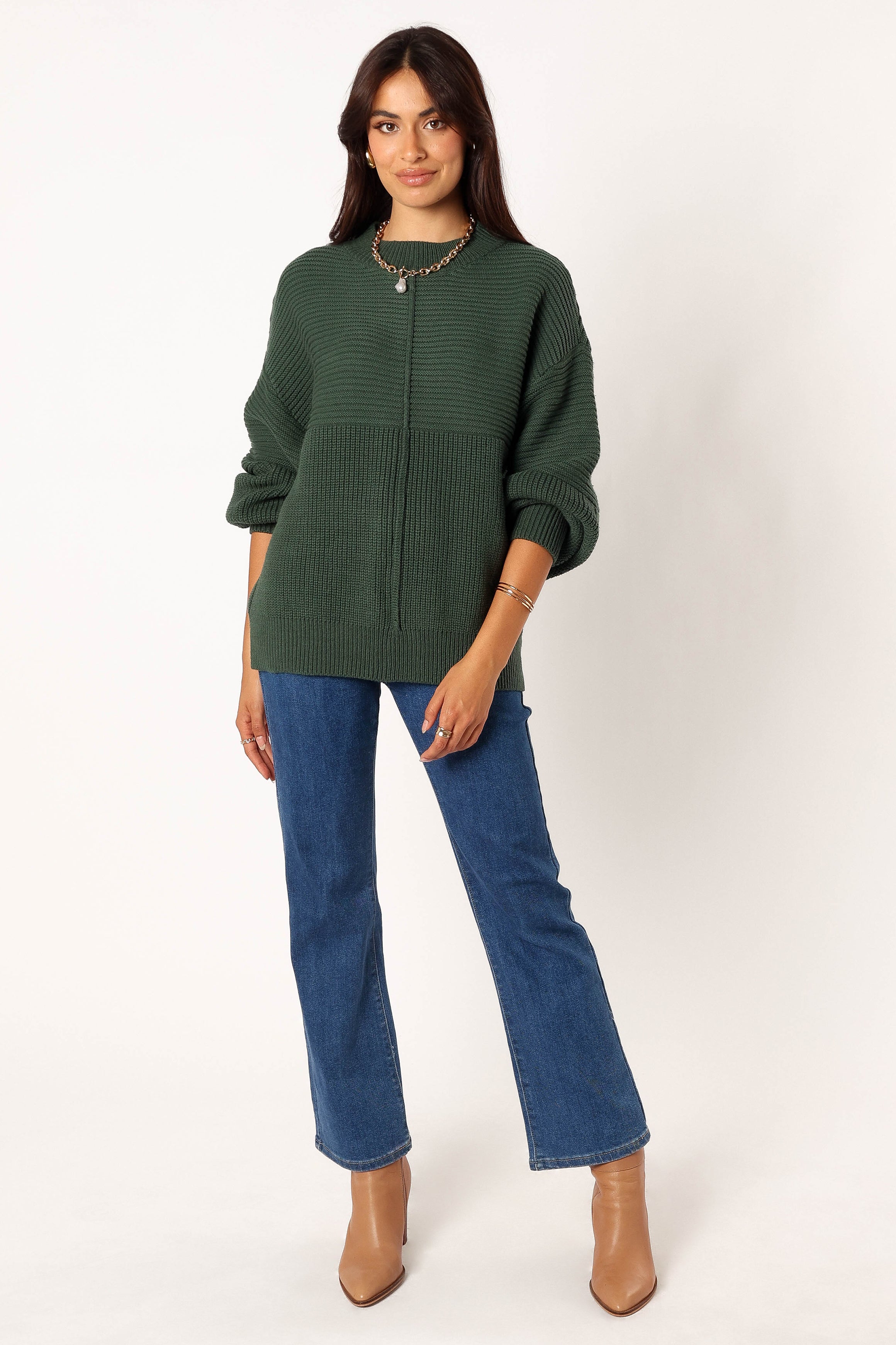 Petal and Pup USA KNITWEAR Meredith Ribbed Crewneck Knit Sweater - Green