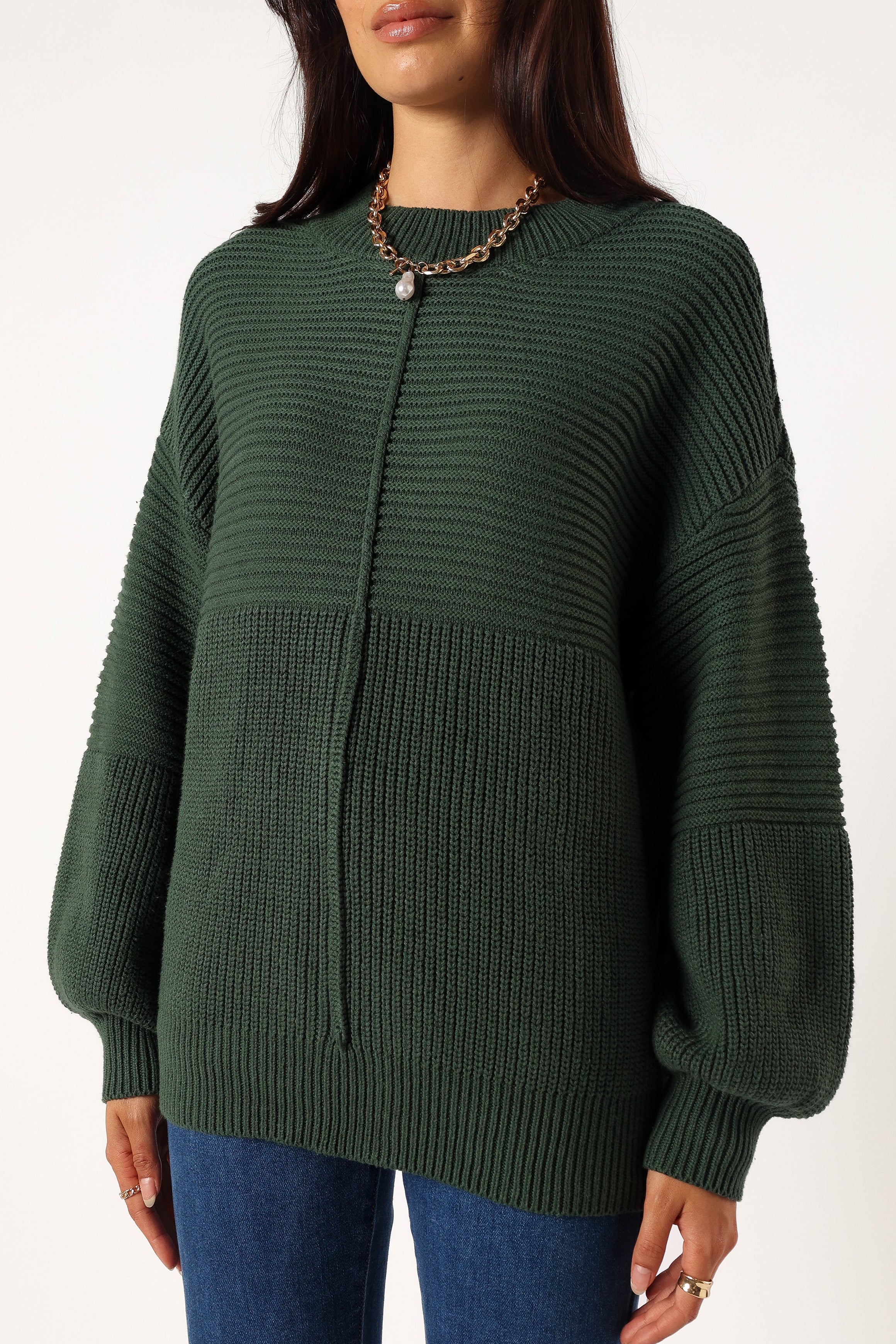 Petal and Pup USA KNITWEAR Meredith Ribbed Crewneck Knit Sweater - Green