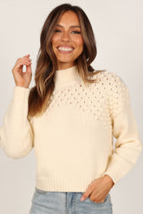 Petal and Pup USA Knitwear Mia Textured Shoulder Knit Sweater - Cream