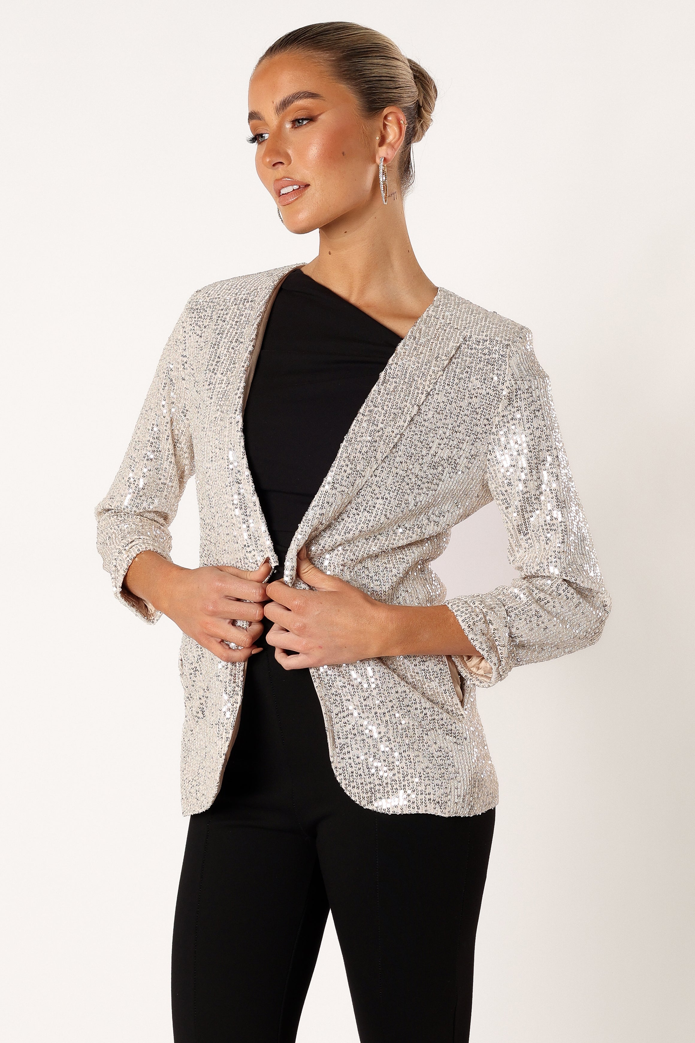Petal and Pup USA OUTERWEAR Camille Sequin Blazer - Silver