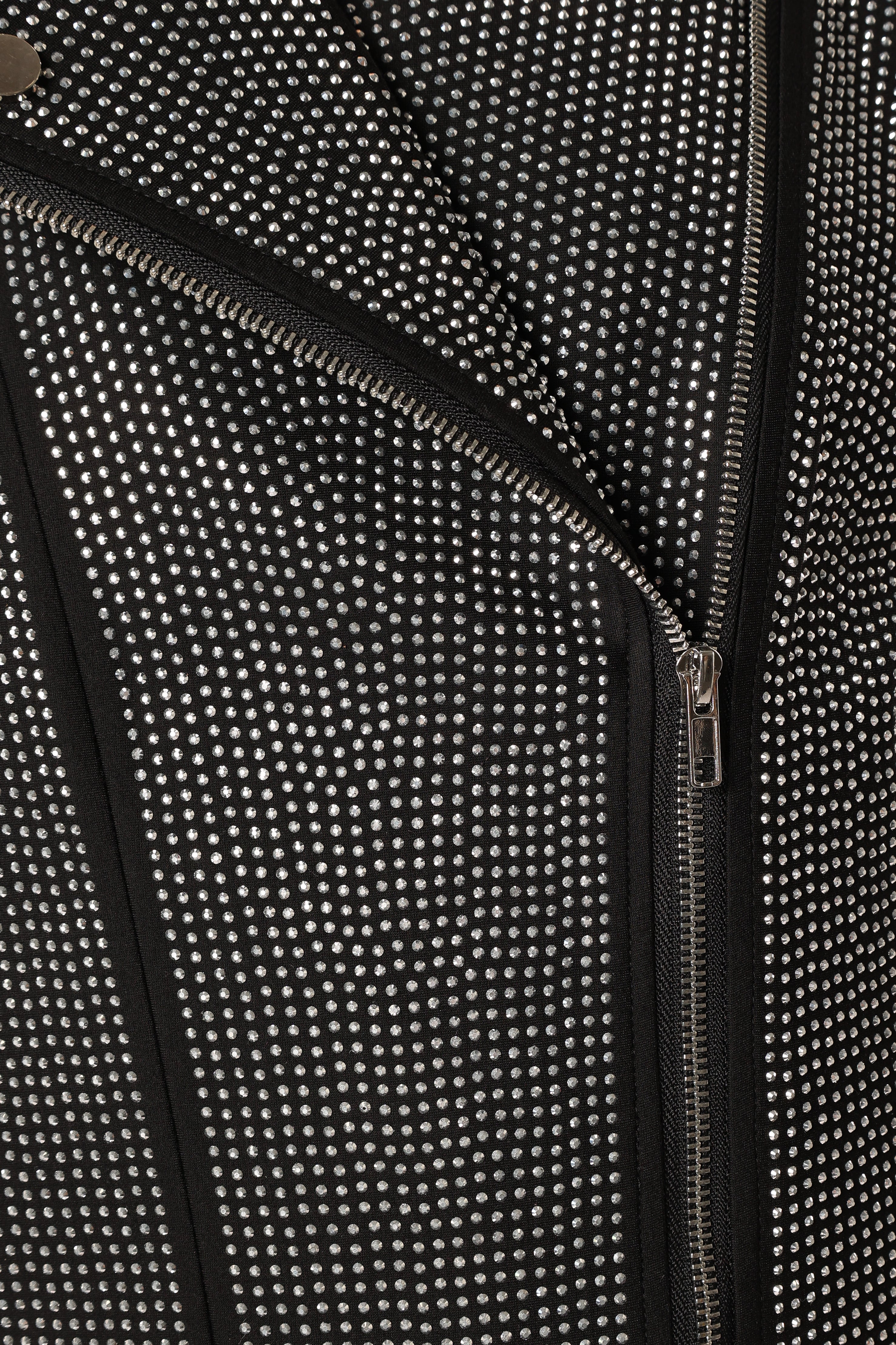 Petal and Pup USA OUTERWEAR Elaina Crystal Studded Moto Jacket - Black