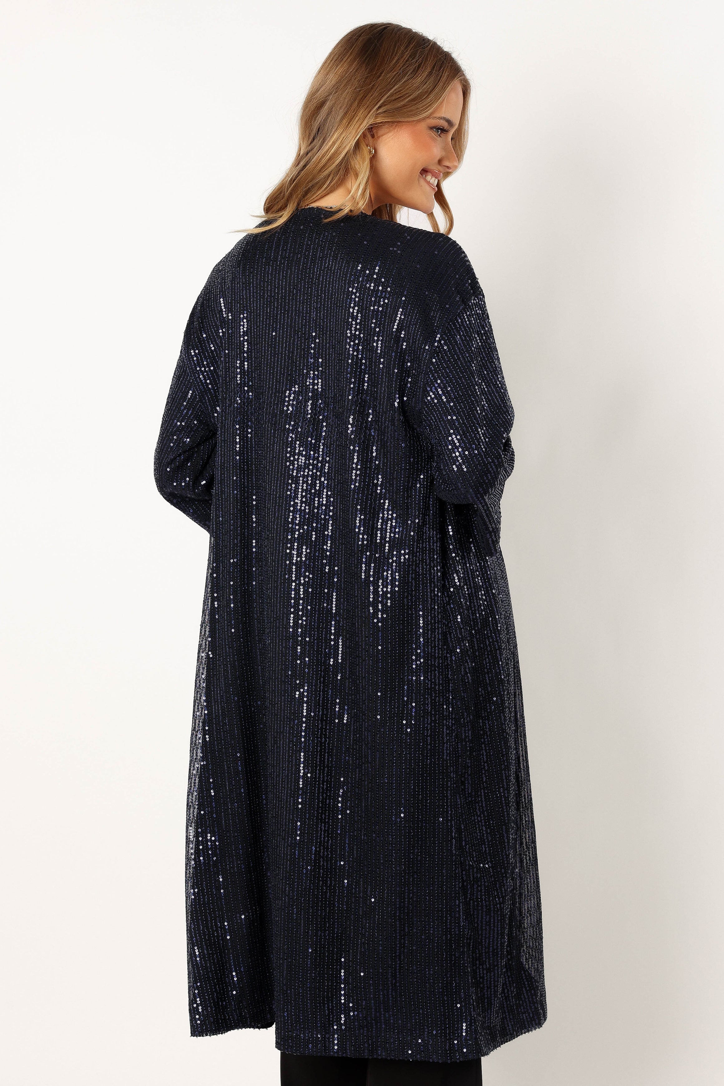 Petal and Pup USA OUTERWEAR Karsyn Open Front Sequin Duster - Navy