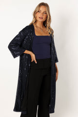 Petal and Pup USA OUTERWEAR Karsyn Open Front Sequin Duster - Navy