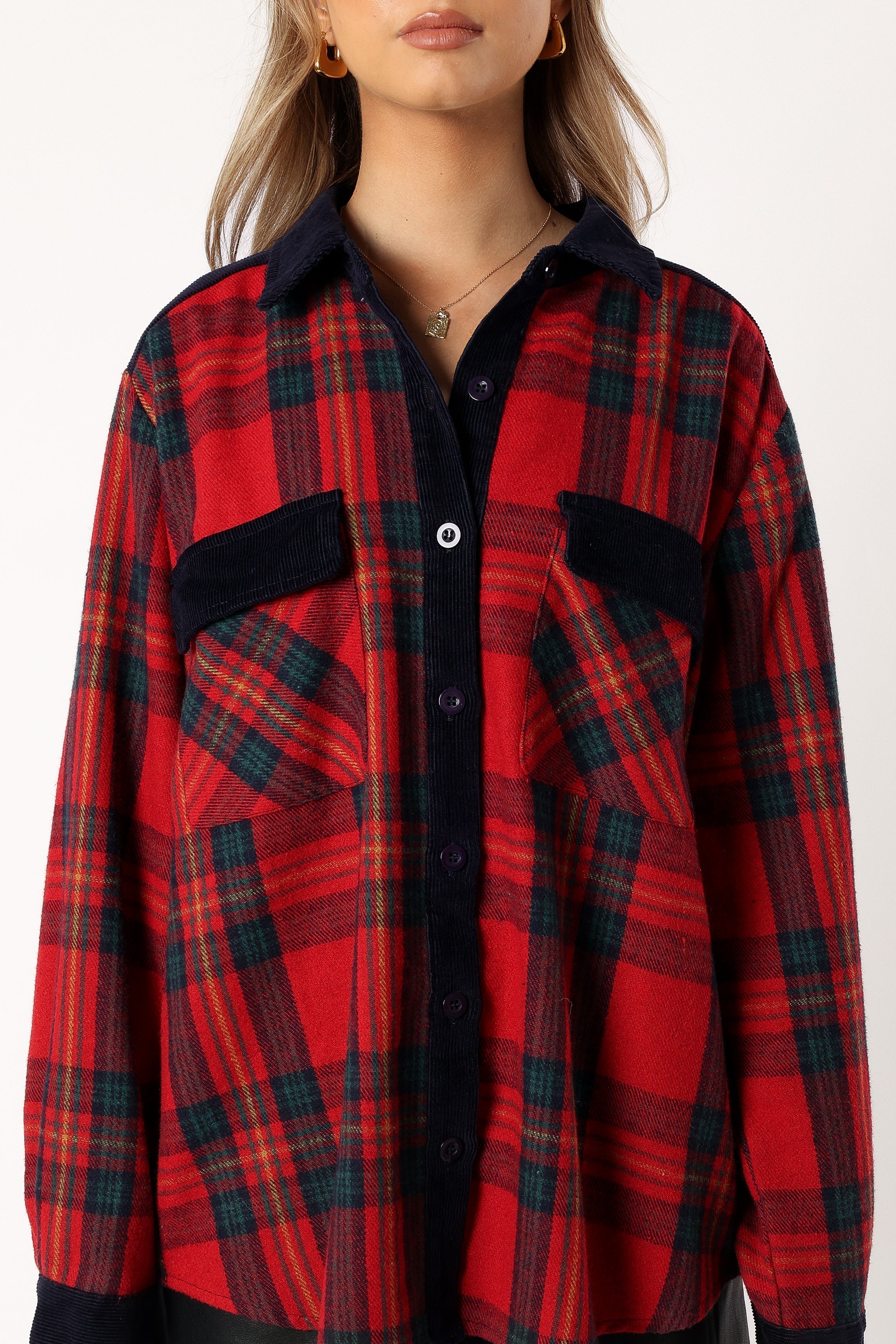 Petal and Pup USA OUTERWEAR Lucille Plaid Shacket - Red/Navy