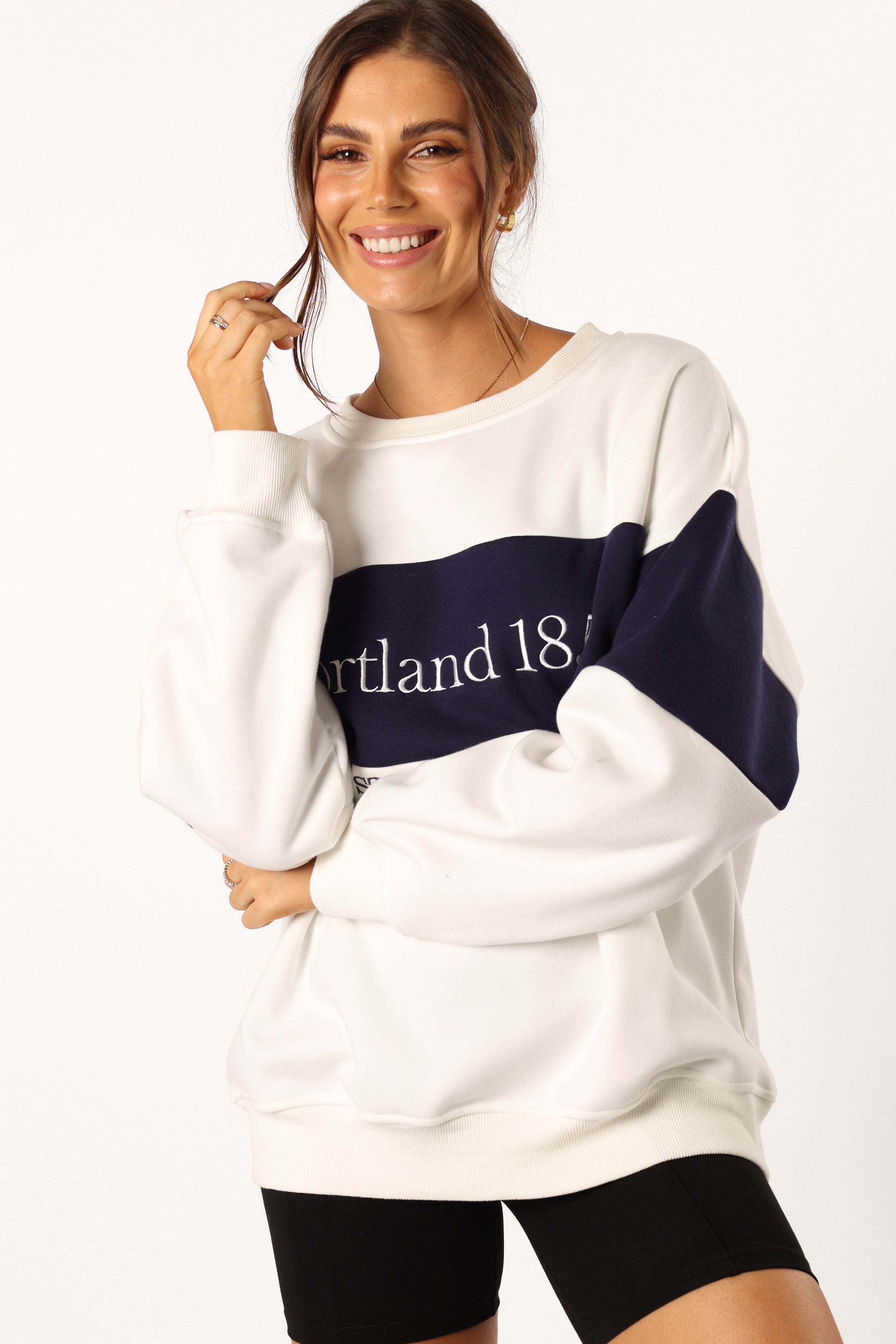 Petal and Pup USA OUTERWEAR Portland Colorblock Oversized Sweatshirt - White Navy