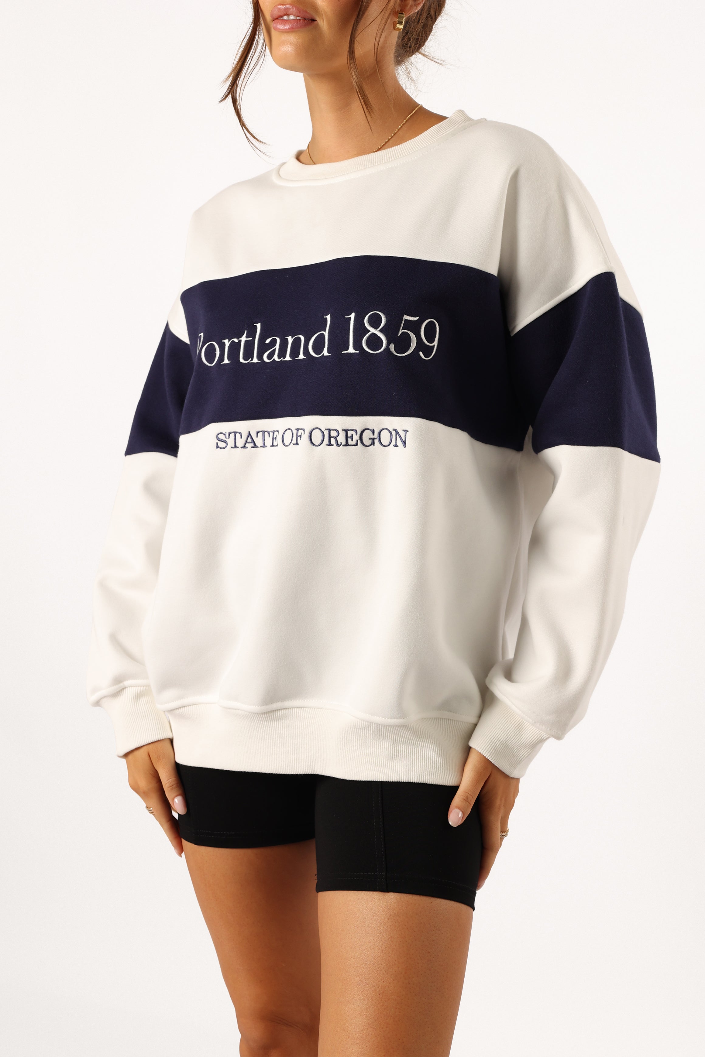 Petal and Pup USA OUTERWEAR Portland Colorblock Oversized Sweatshirt - White Navy