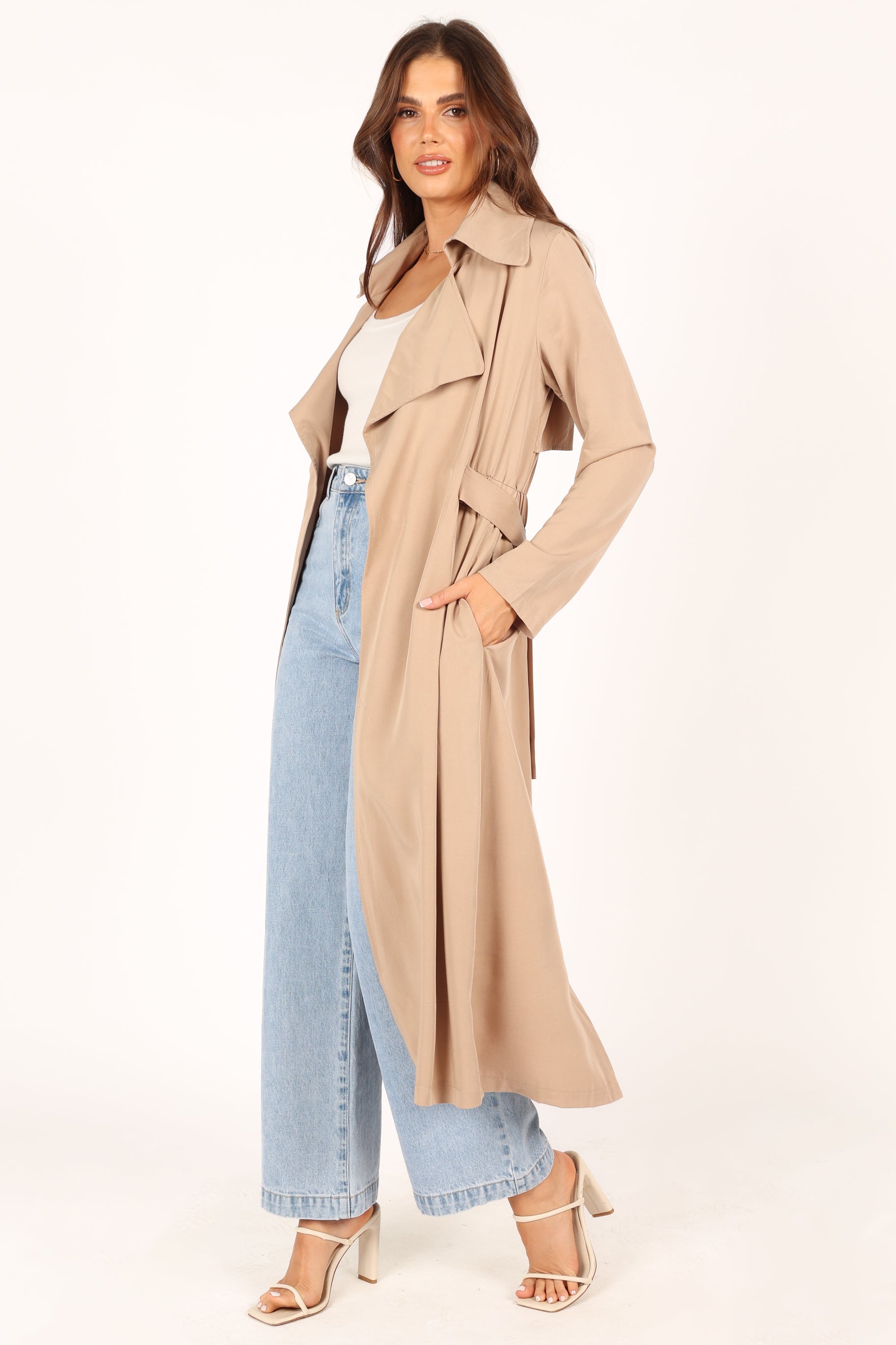 Petal and Pup USA Outerwear Robyn Tie Front Trench Coat - Beige