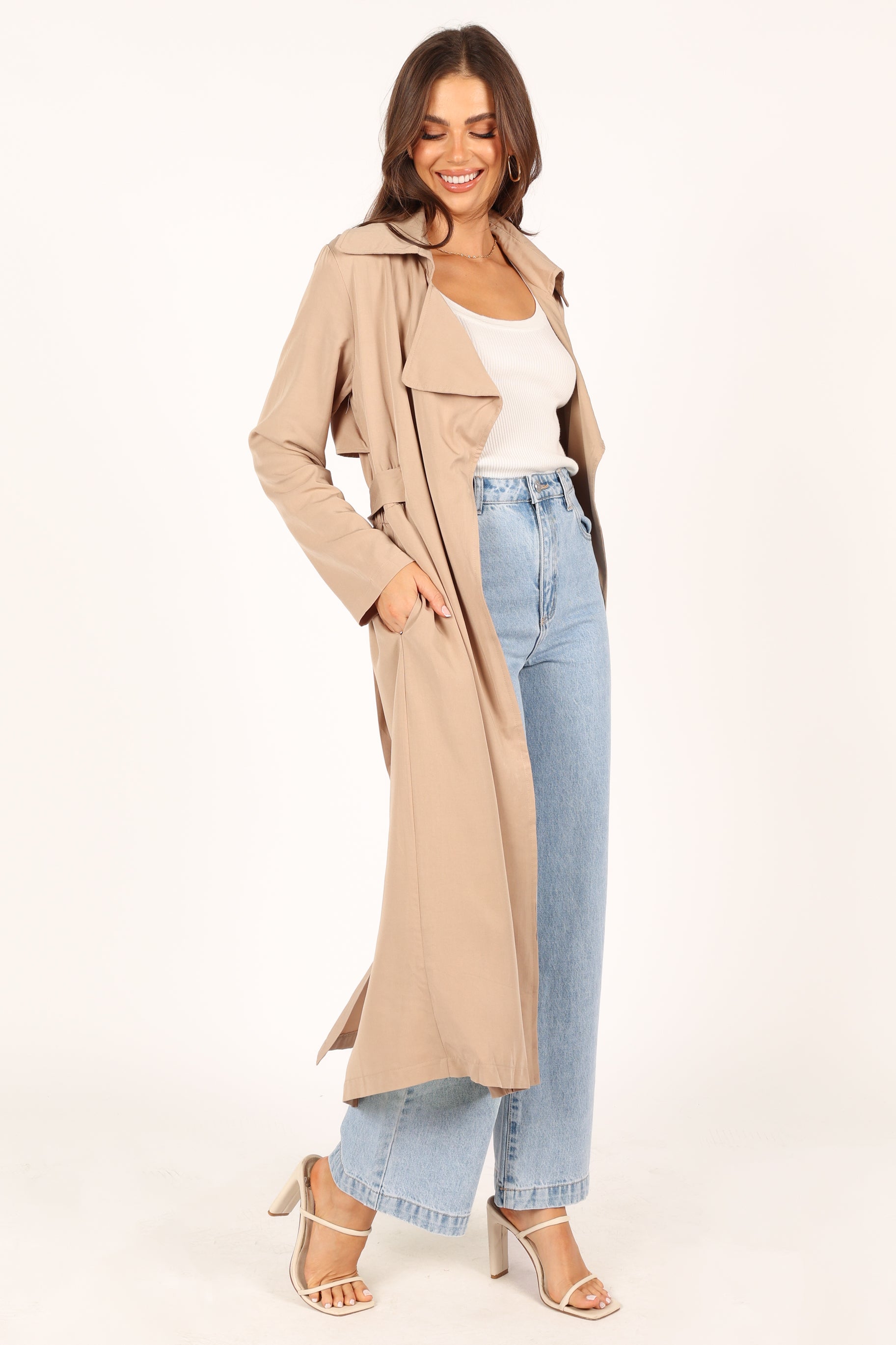 Petal and Pup USA Outerwear Robyn Tie Front Trench Coat - Beige