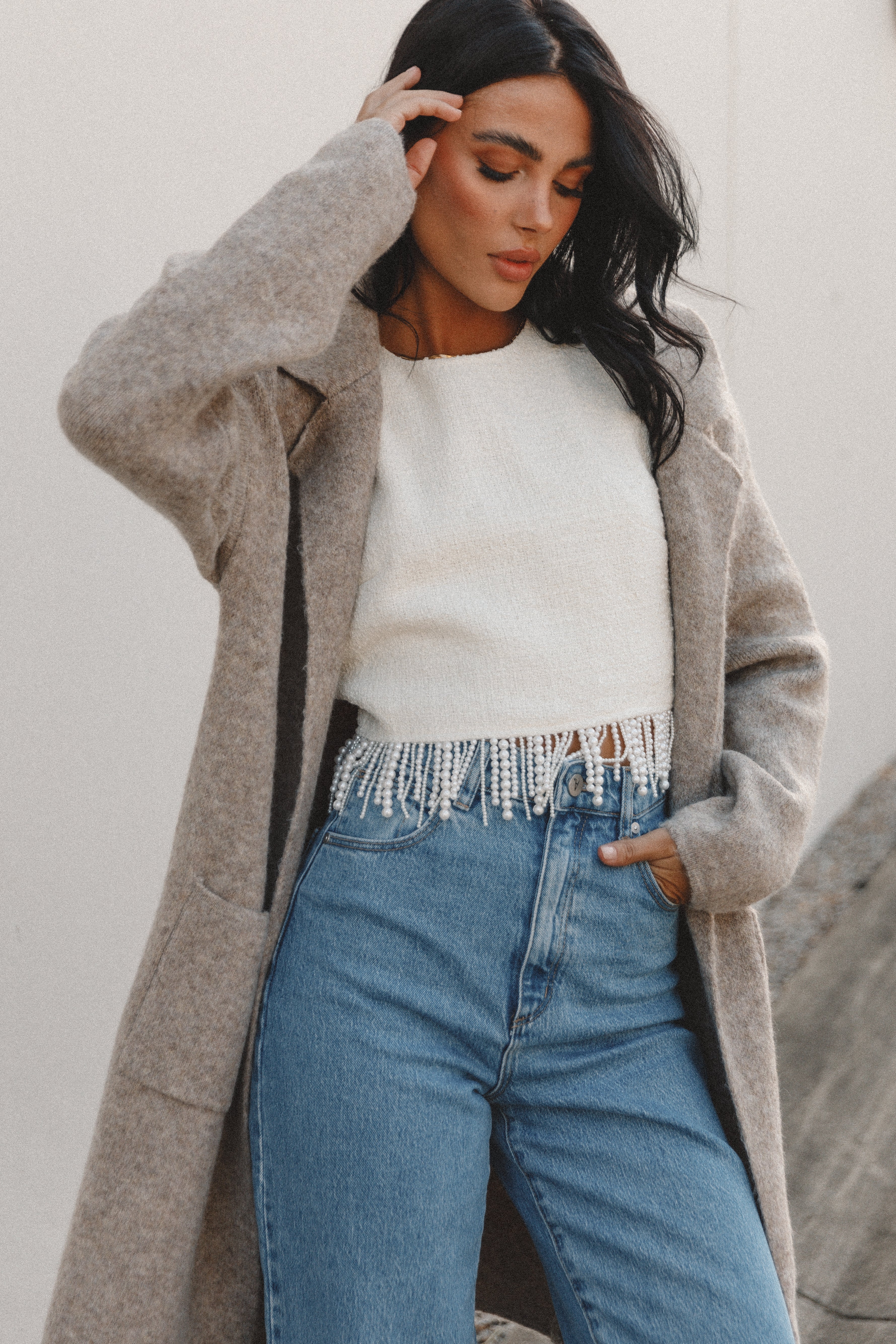 Petal and Pup USA OUTERWEAR Skylar Open Front Coatigan - Taupe