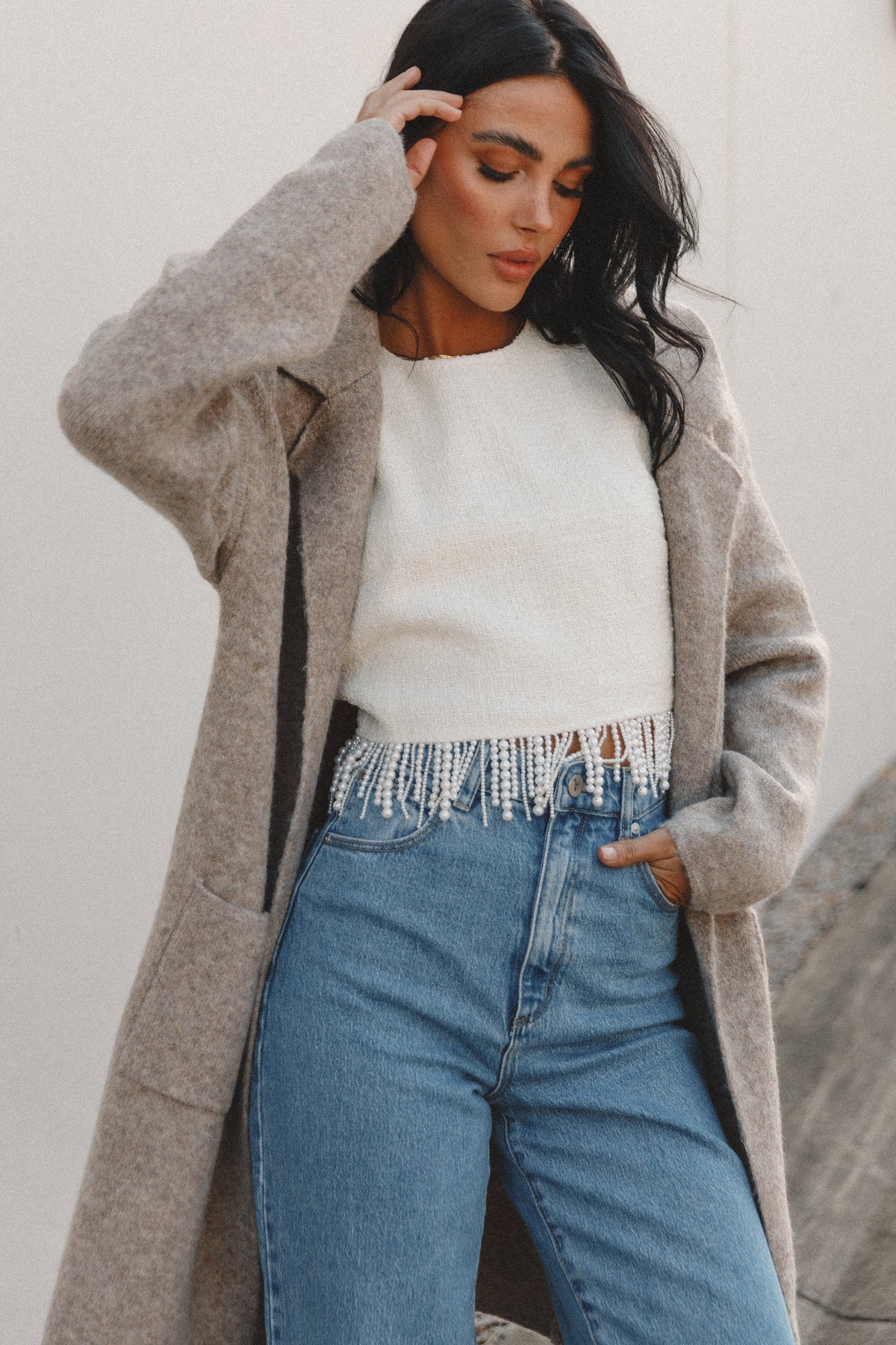 Petal and Pup USA OUTERWEAR Skylar Open Front Coatigan - Taupe