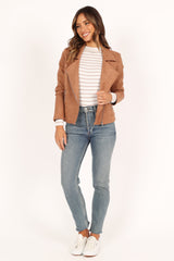 Petal and Pup USA OUTERWEAR Spencer Faux Suede Moto Jacket - Tan