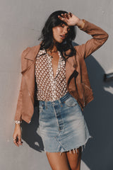 Petal and Pup USA OUTERWEAR Spencer Faux Suede Moto Jacket - Tan