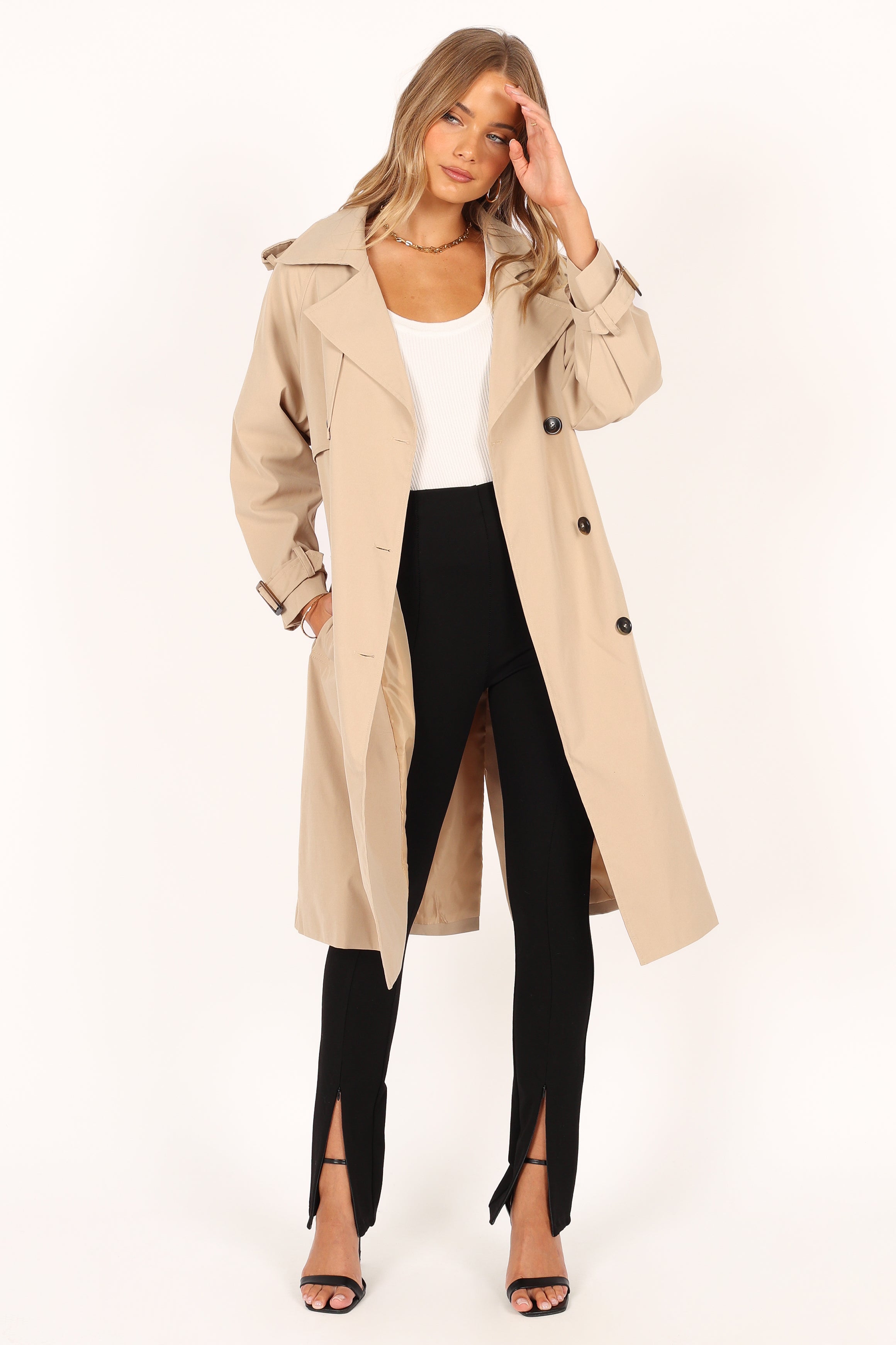 Petal and Pup USA OUTERWEAR Trina Button Front Trench Coat - Beige