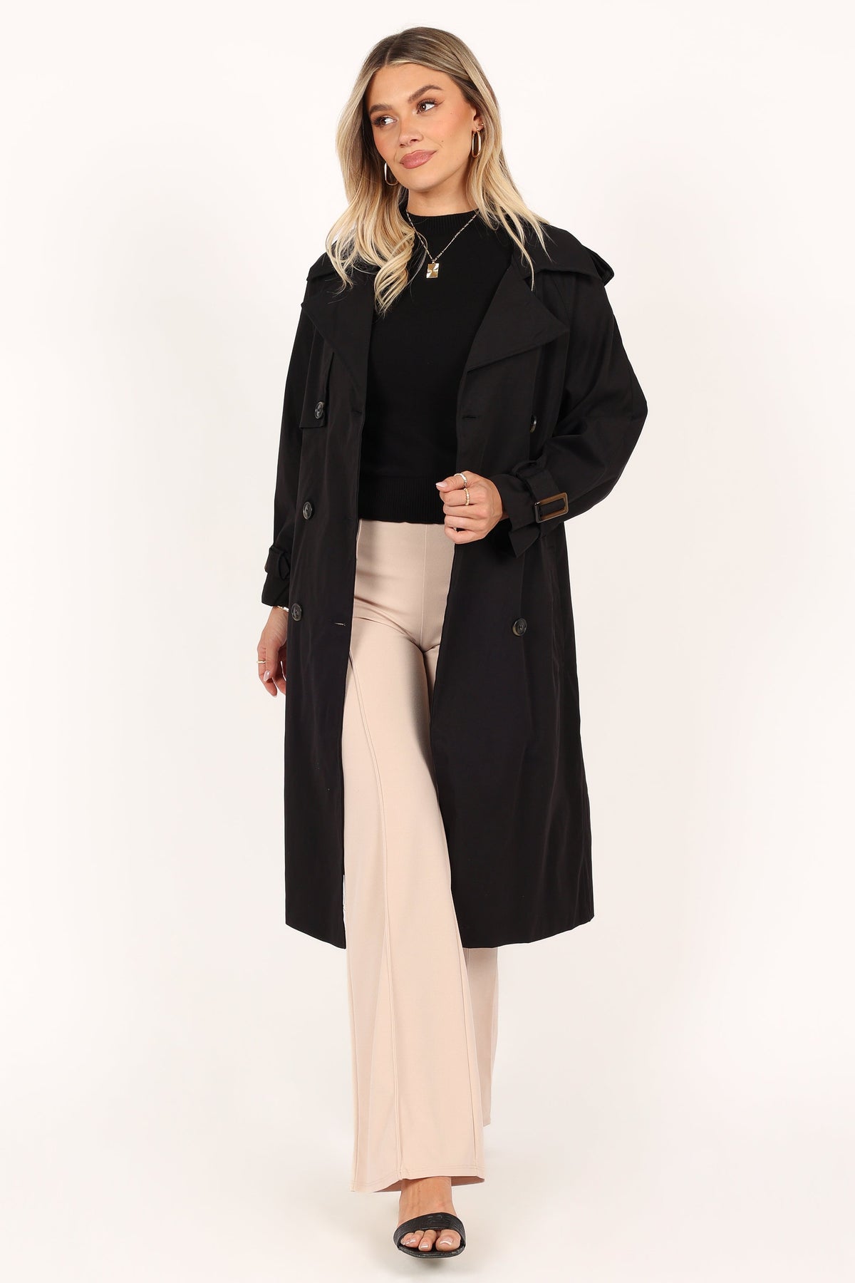Petal and Pup USA OUTERWEAR Trina Button Front Trench Coat - Black