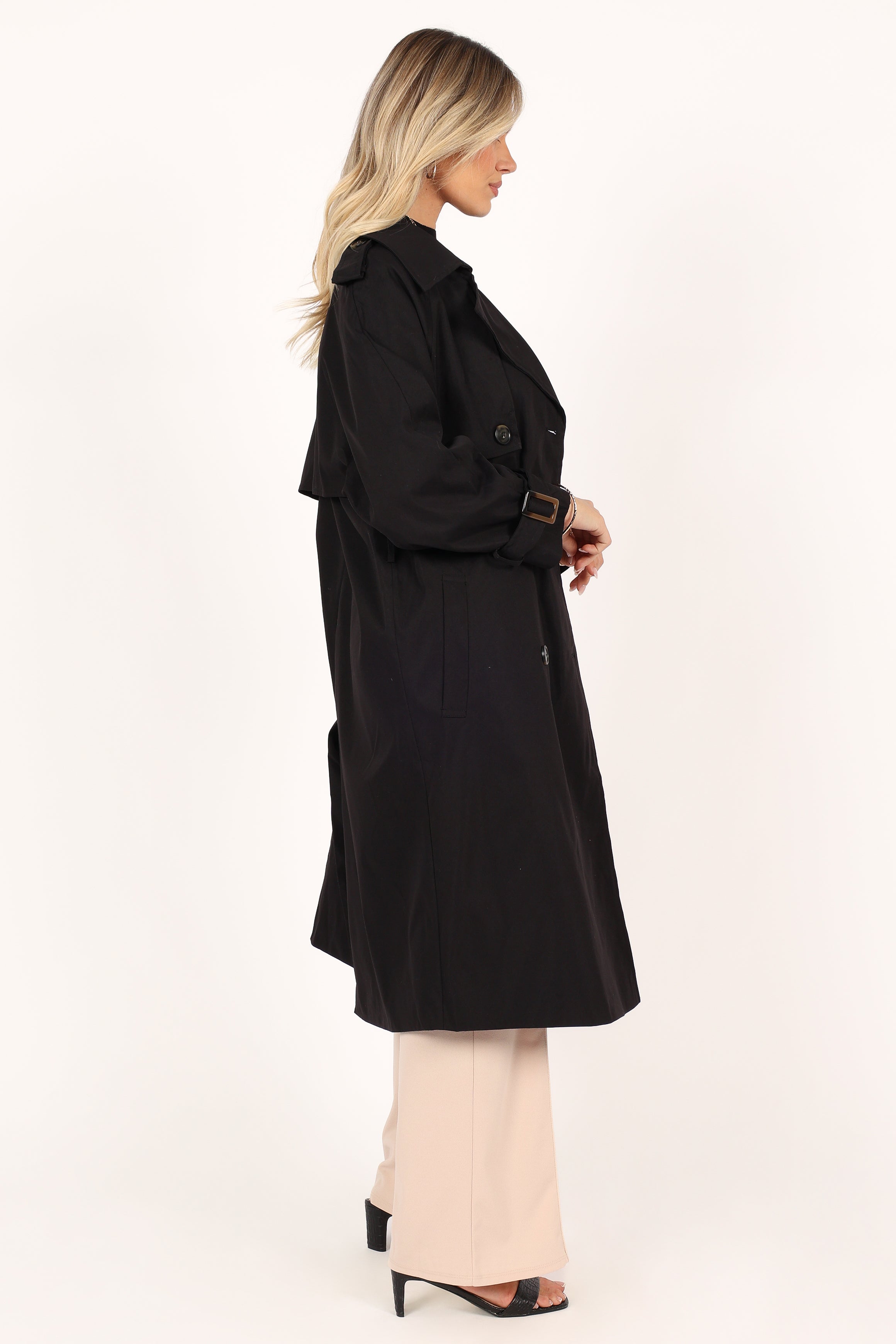 Petal and Pup USA OUTERWEAR Trina Button Front Trench Coat - Black