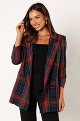 Petal and Pup USA OUTERWEAR Vivienne Plaid Blazer - Red/Navy Multi