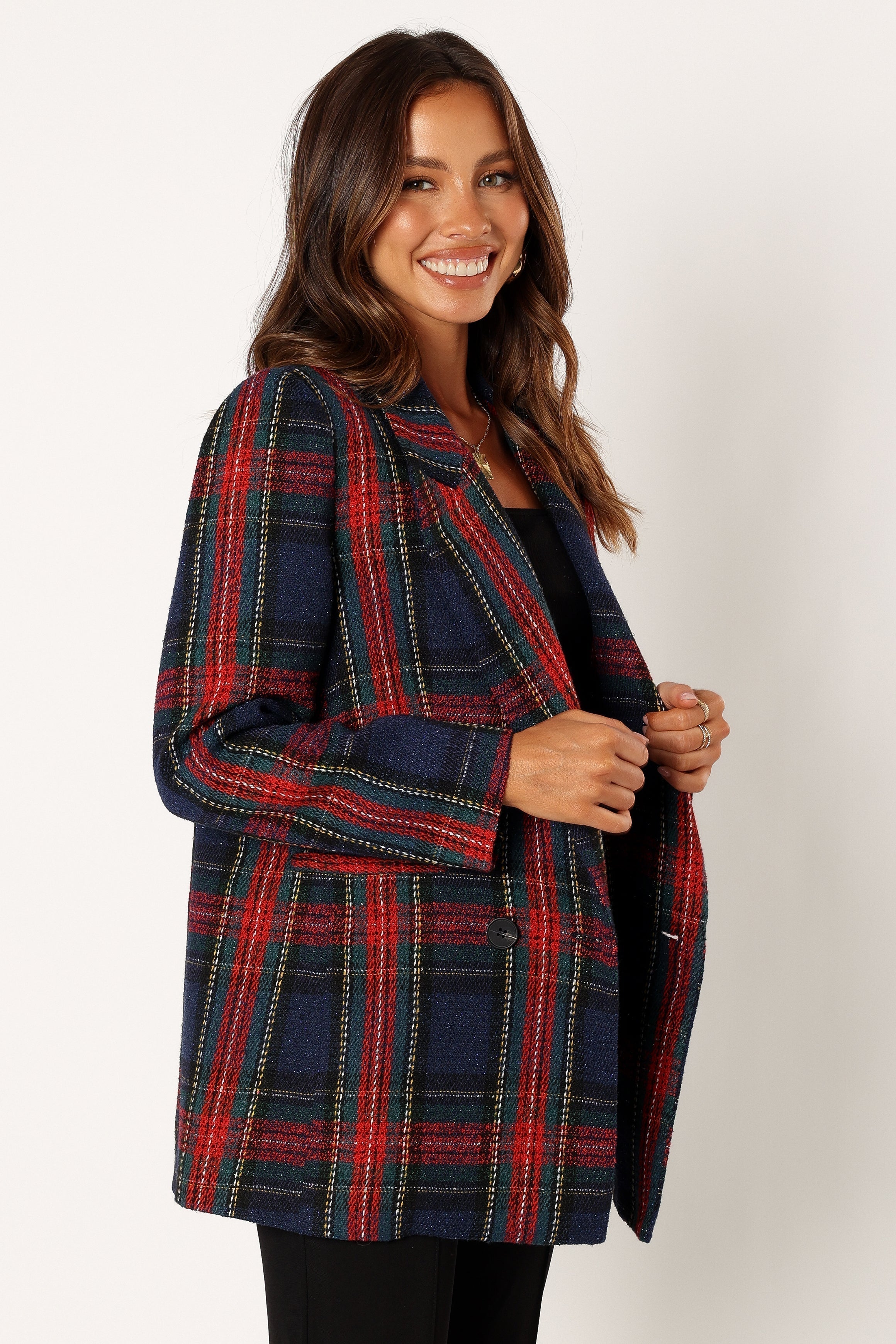 Petal and Pup USA OUTERWEAR Vivienne Plaid Blazer - Red/Navy Multi
