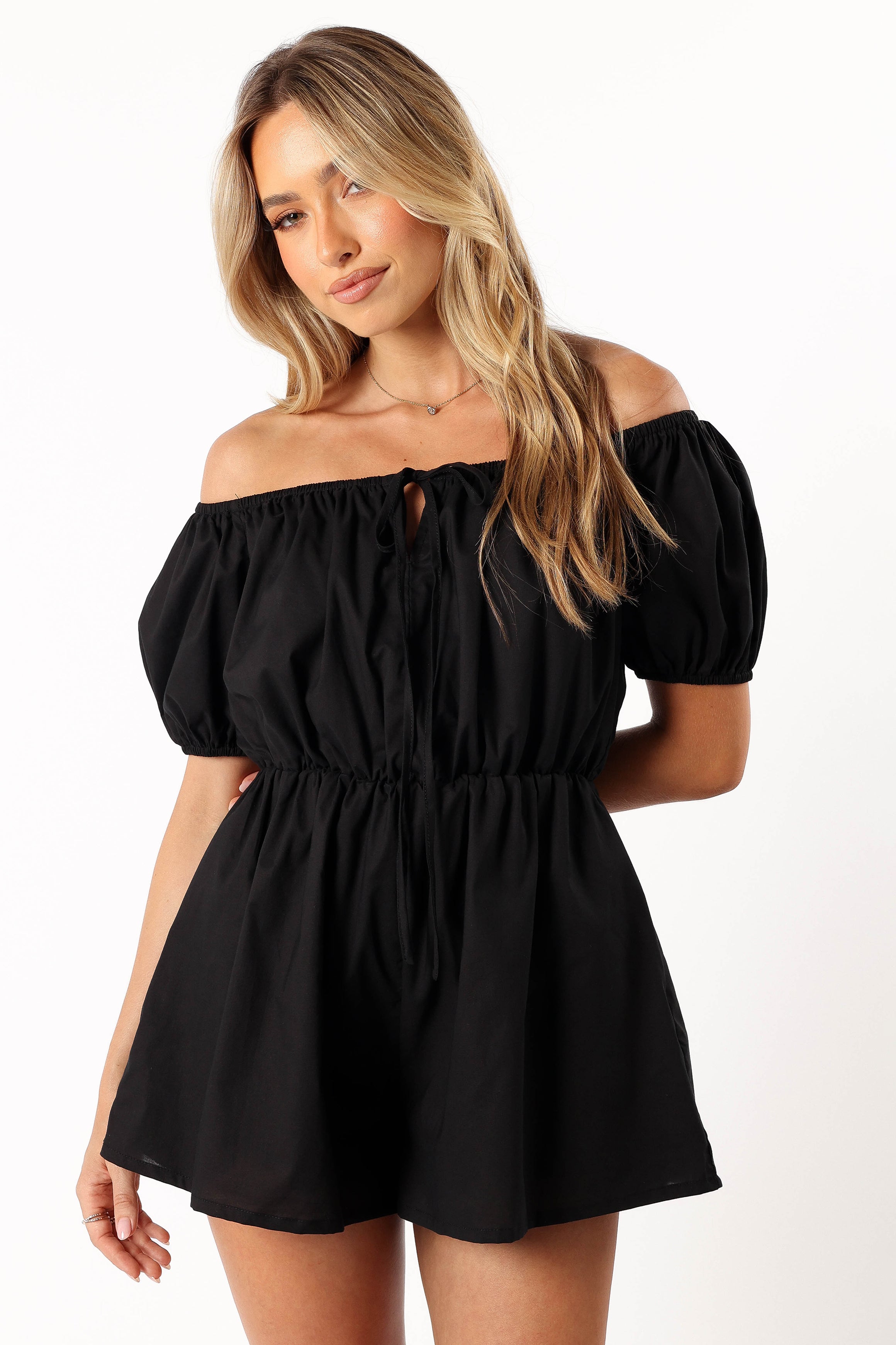 Petal and Pup USA Rompers Destiny Off Shoulder Romper - Black