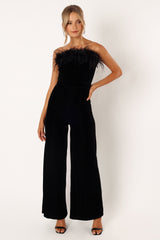 Petal and Pup USA Rompers Donatella Feather Trim Jumpsuit - Black