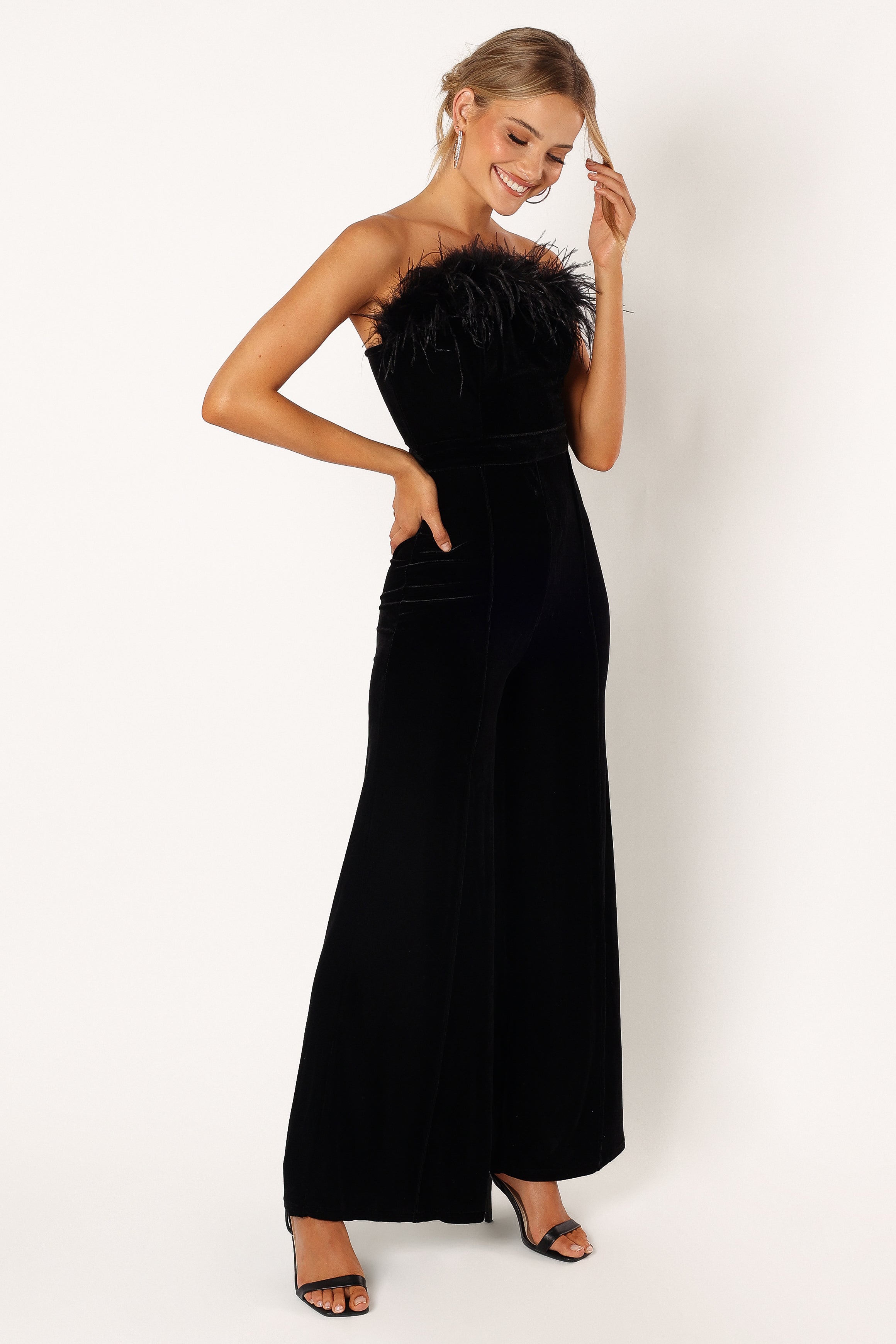 Petal and Pup USA Rompers Donatella Feather Trim Jumpsuit - Black