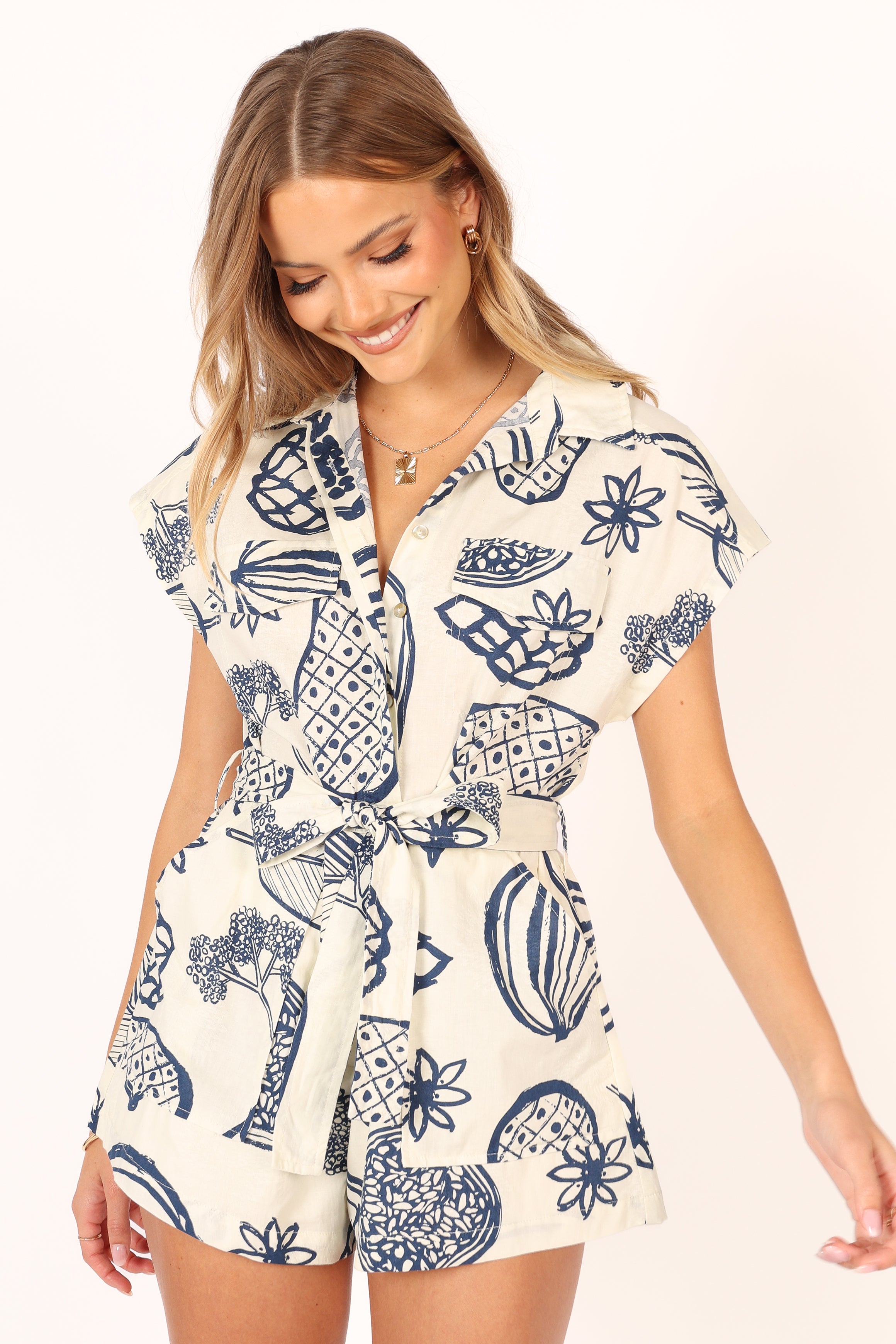 Petal and Pup USA Rompers Georgina Tie Waist Romper - Navy