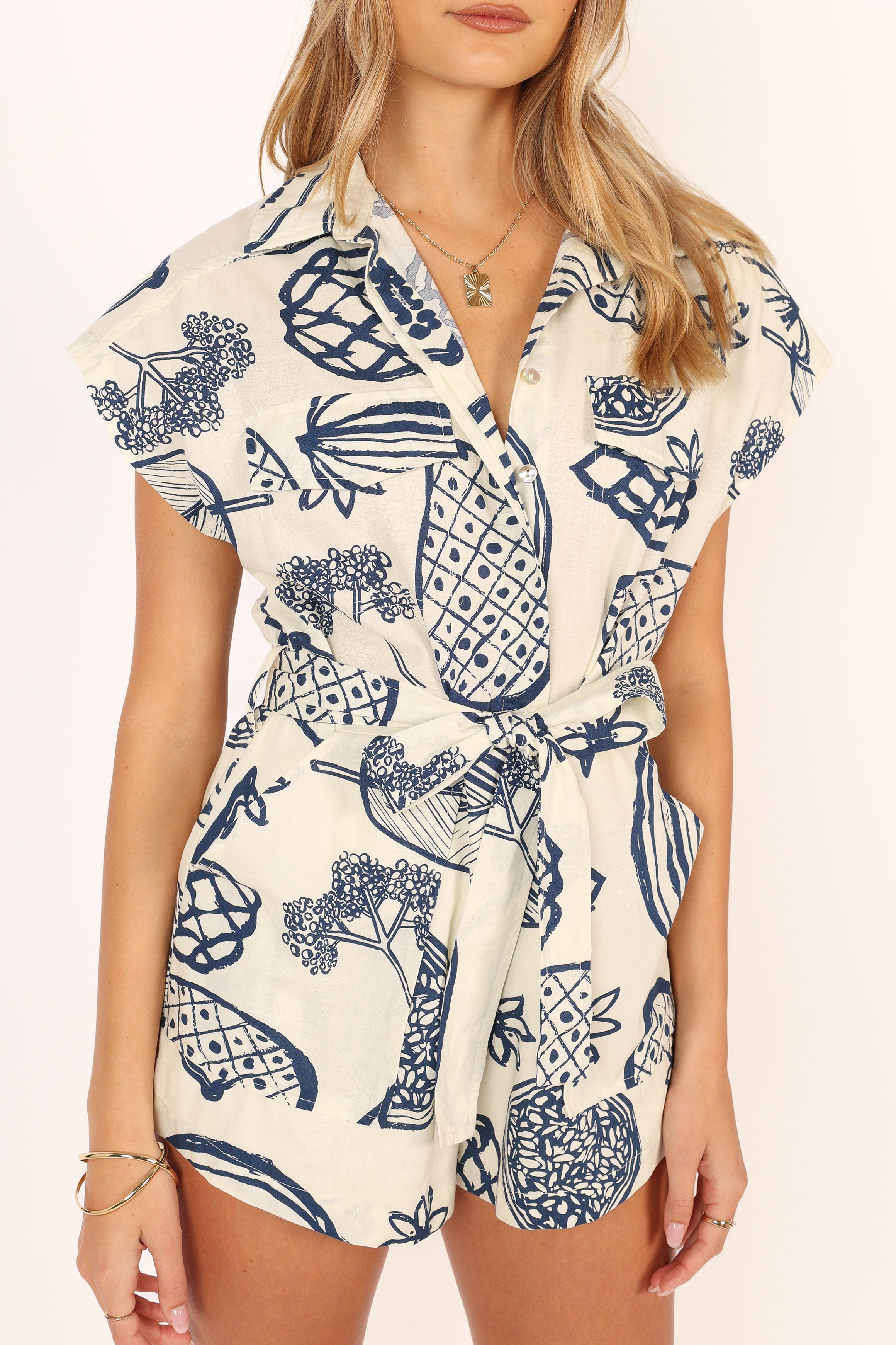 Petal and Pup USA Rompers Georgina Tie Waist Romper - Navy