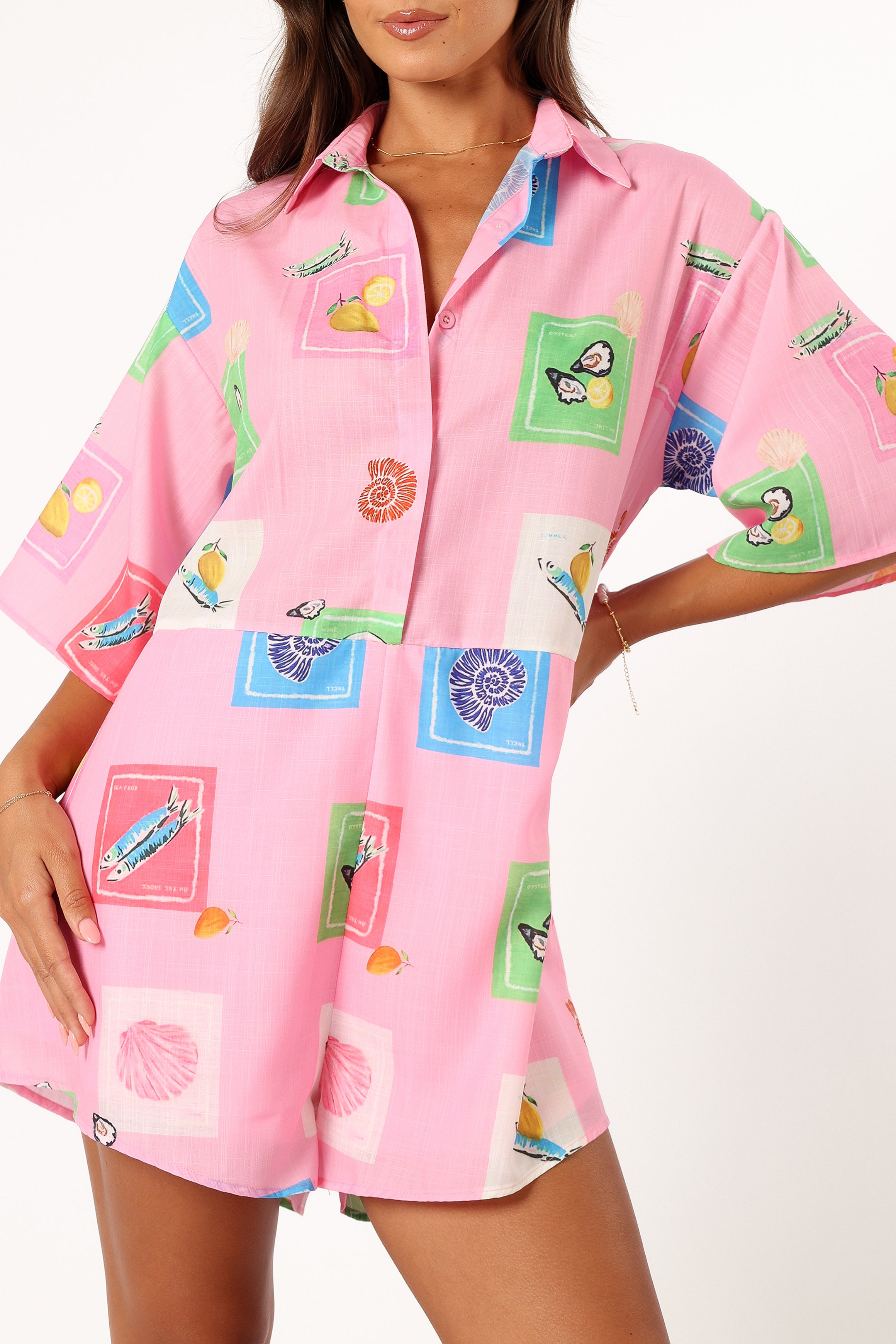 Petal and Pup USA Rompers Kellie Romper - Pink Stamp Print