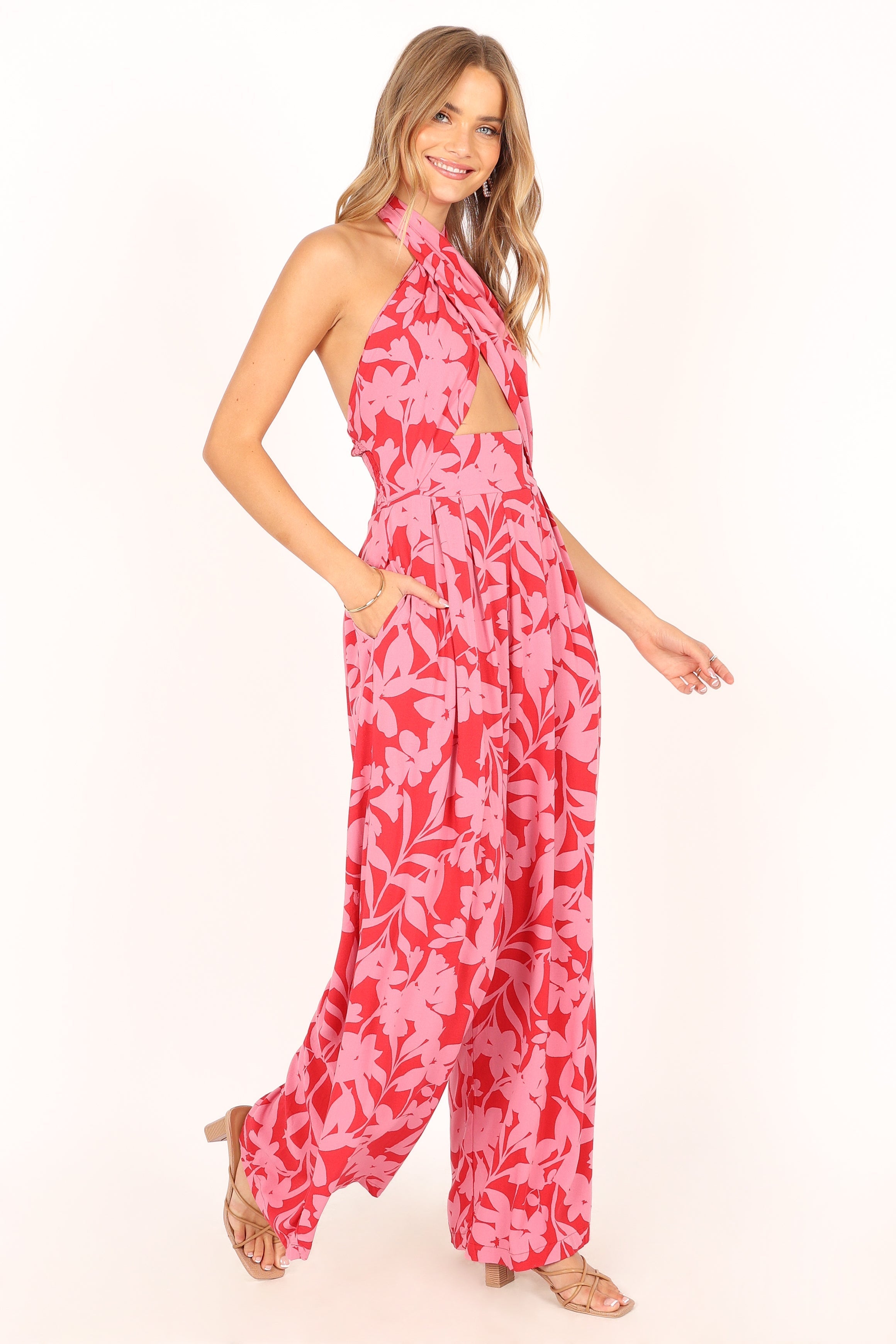 Petal and Pup USA Rompers LeLe Halter Jumpsuit - Red/Pink