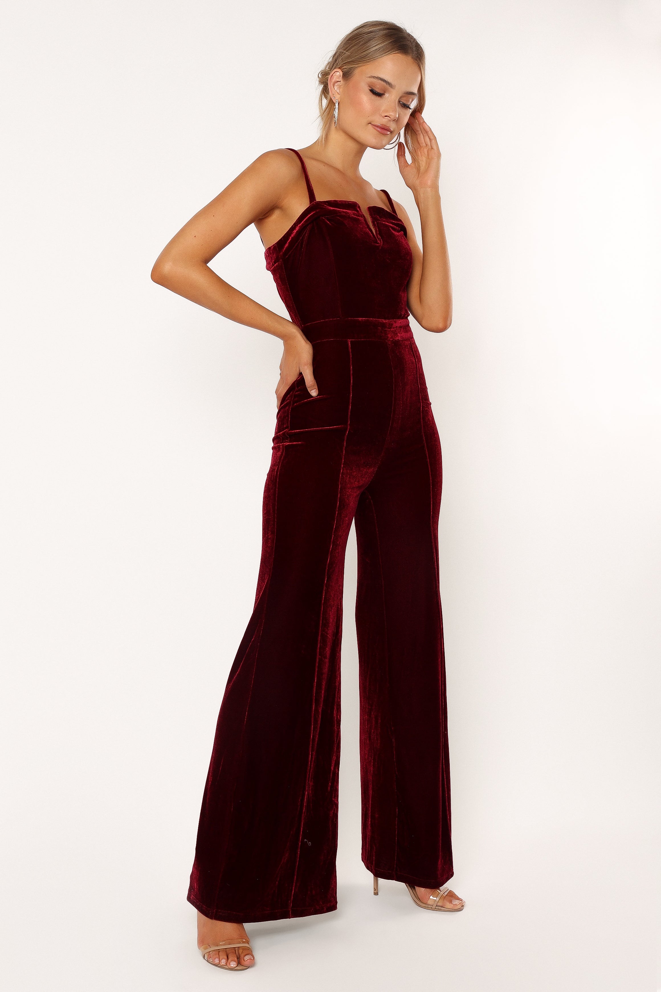 Petal and Pup USA Rompers Lexie Velvet Jumpsuit - Burgundy