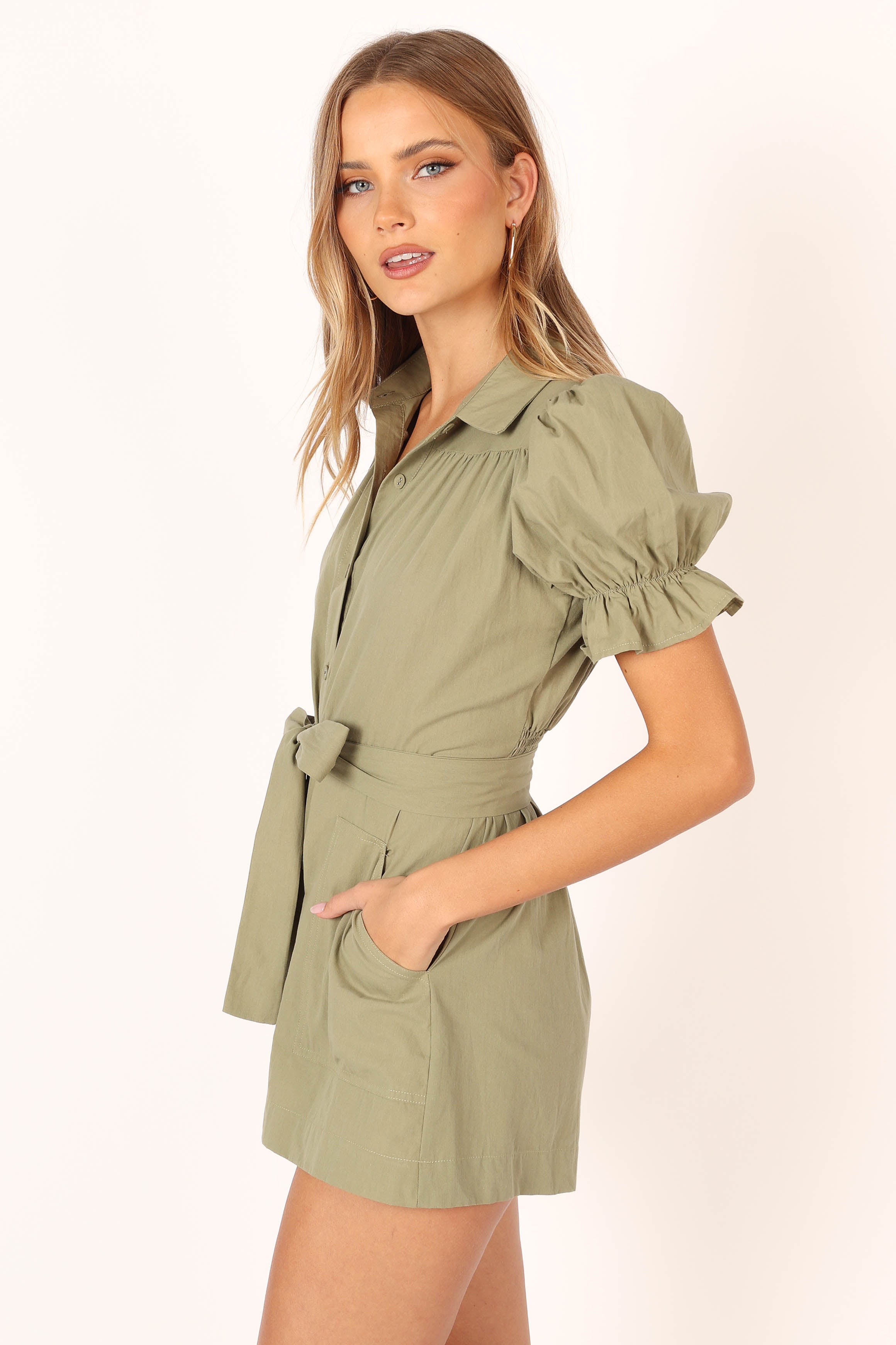 Petal and Pup USA Rompers Riley Waist Tie Romper - Olive