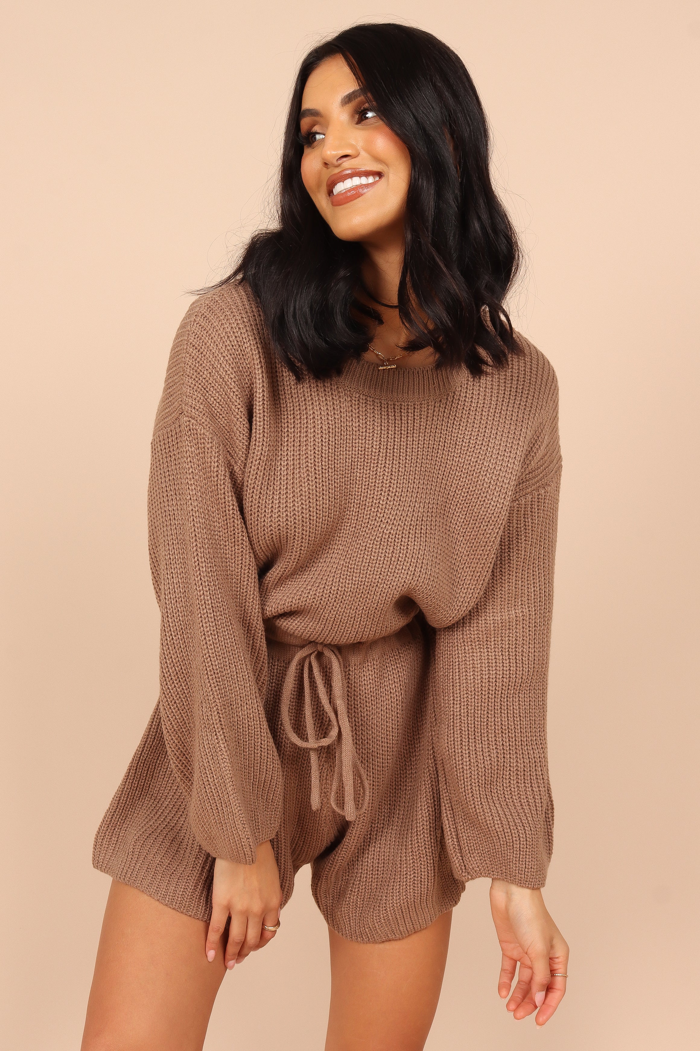 Petal and Pup USA Rompers Sloane Sweater Romper - Mocha