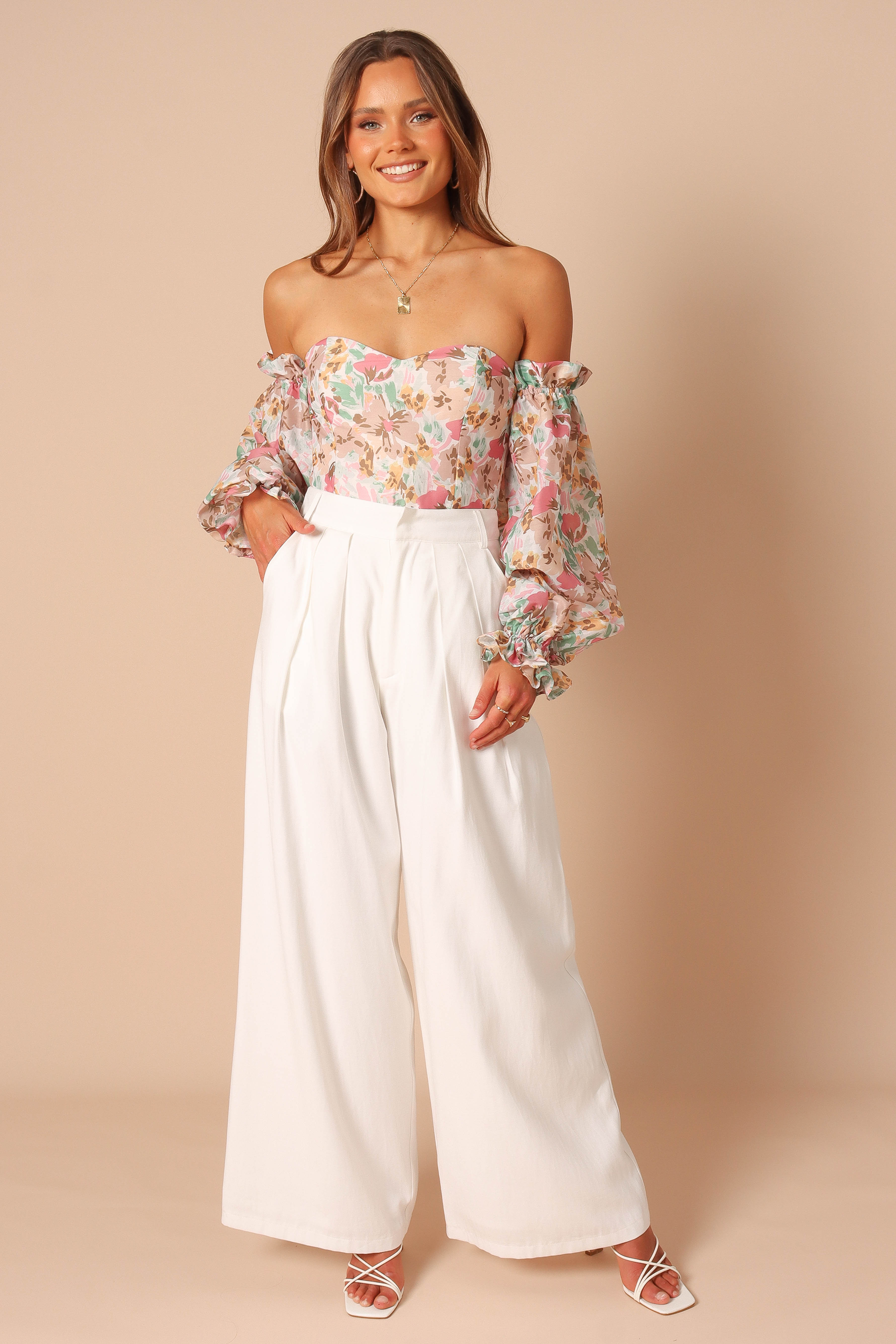 Petal and Pup USA TOPS Acantha Bodysuit - Beige Floral