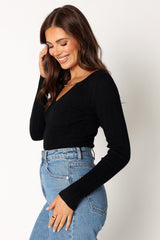 Petal and Pup USA TOPS Ace Long Sleeve Knit Bodysuit - Black