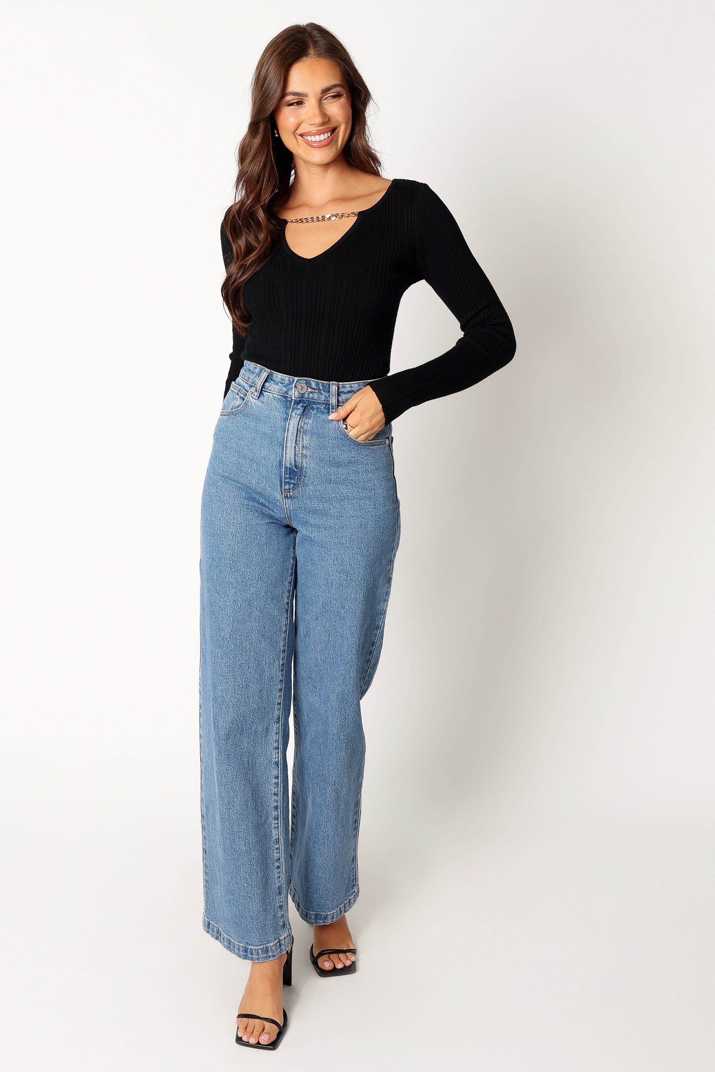 Petal and Pup USA TOPS Ace Long Sleeve Knit Bodysuit - Black