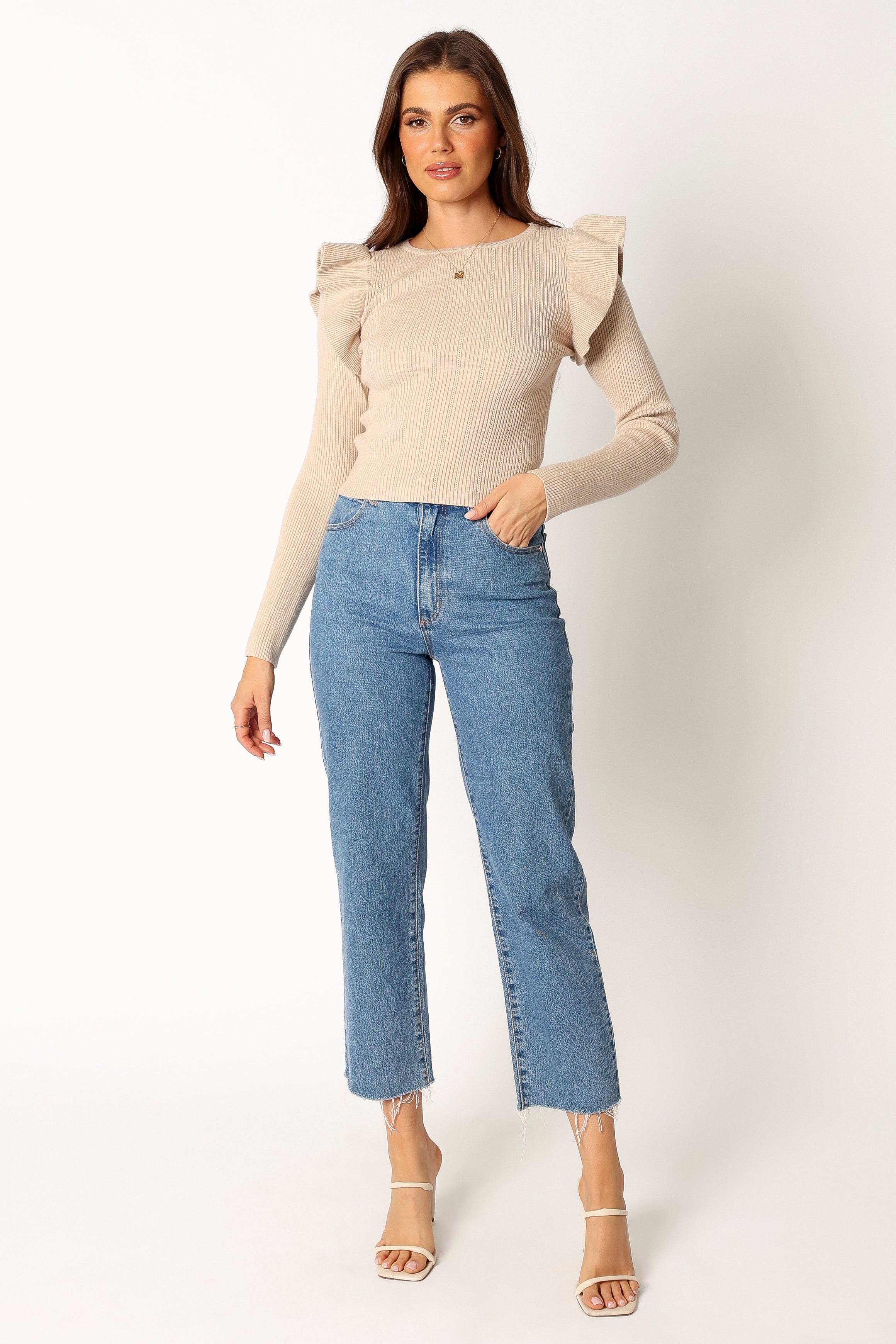Petal and Pup USA TOPS Easton Long Sleeve Knit Top - Nude