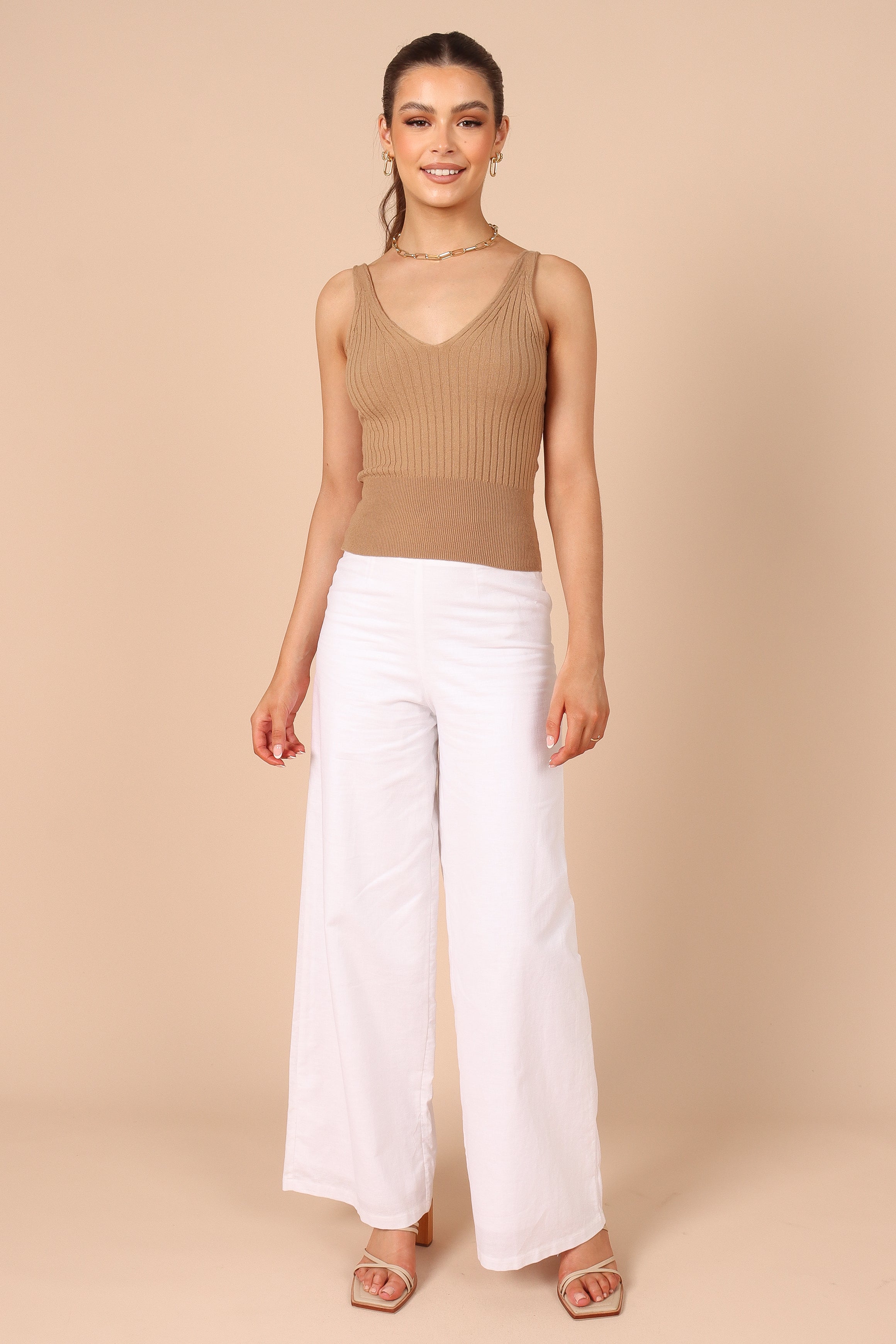 Petal and Pup USA TOPS Gemma V Neck Tank Top - Camel