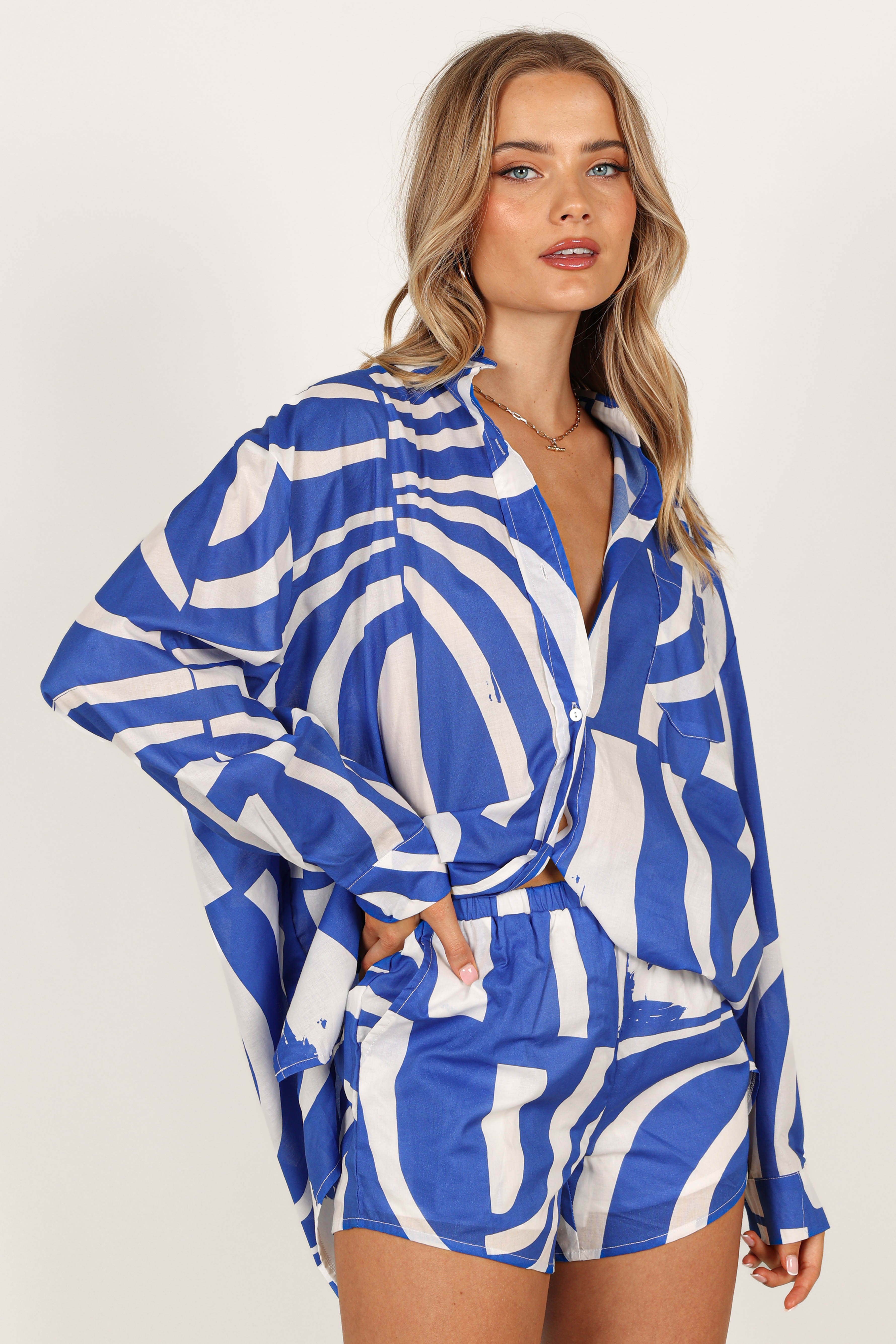 Petal and Pup USA TOPS Heather Cotton Shirt - Blue Print